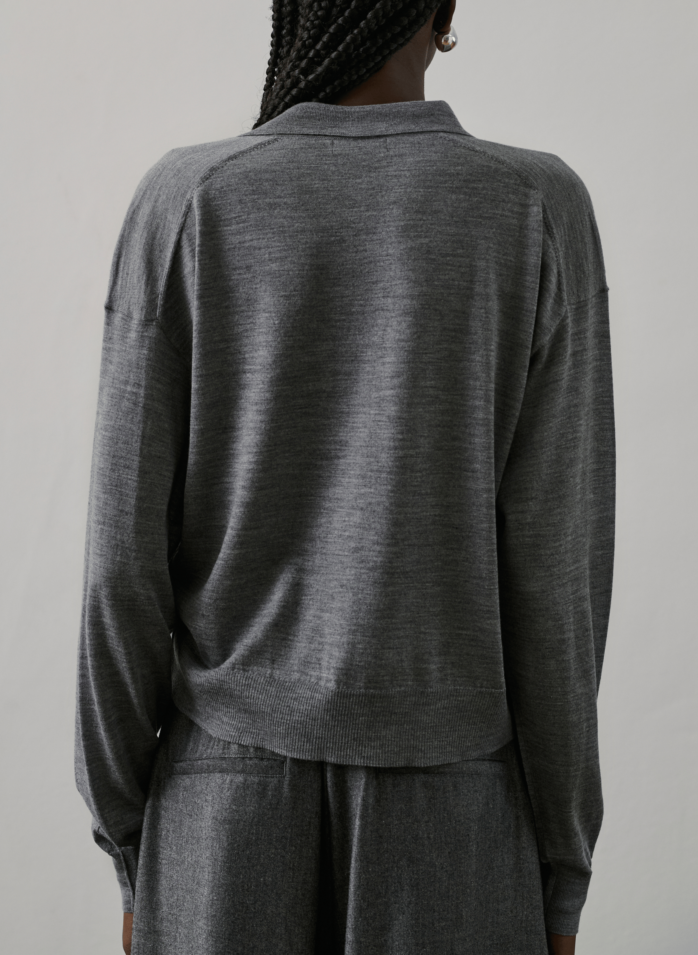 Pull col polo en laine Gris