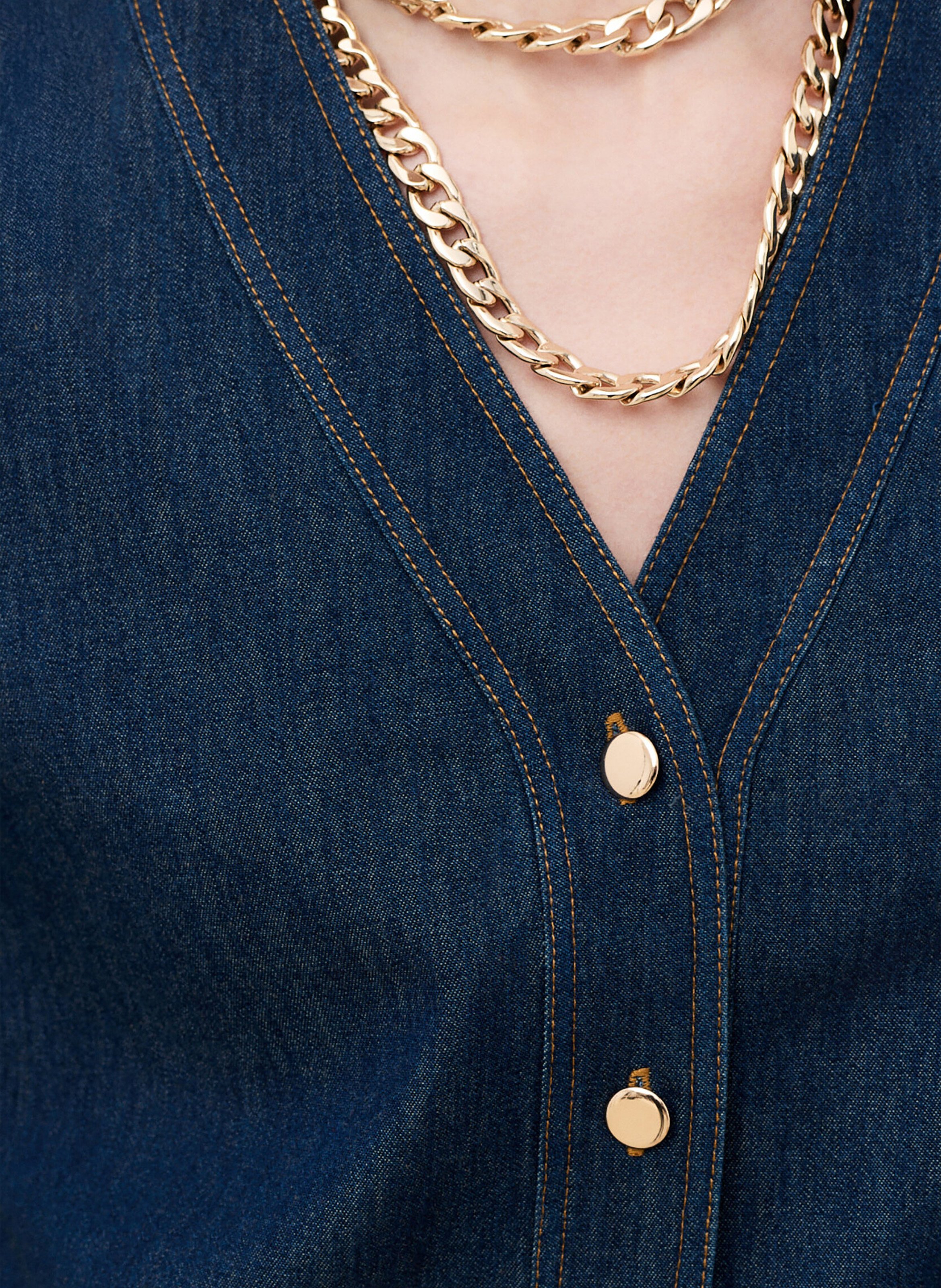 Wijde katoenen blouse met V-hals CAROLL Blauw