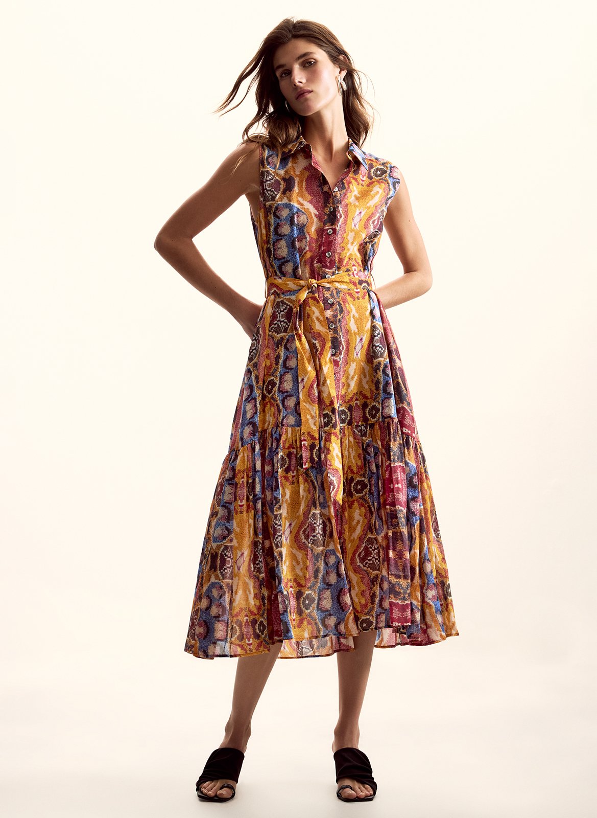 Bedrucktes Maxikleid mit klassischem Kragen DESIGUAL Mehrfarbig