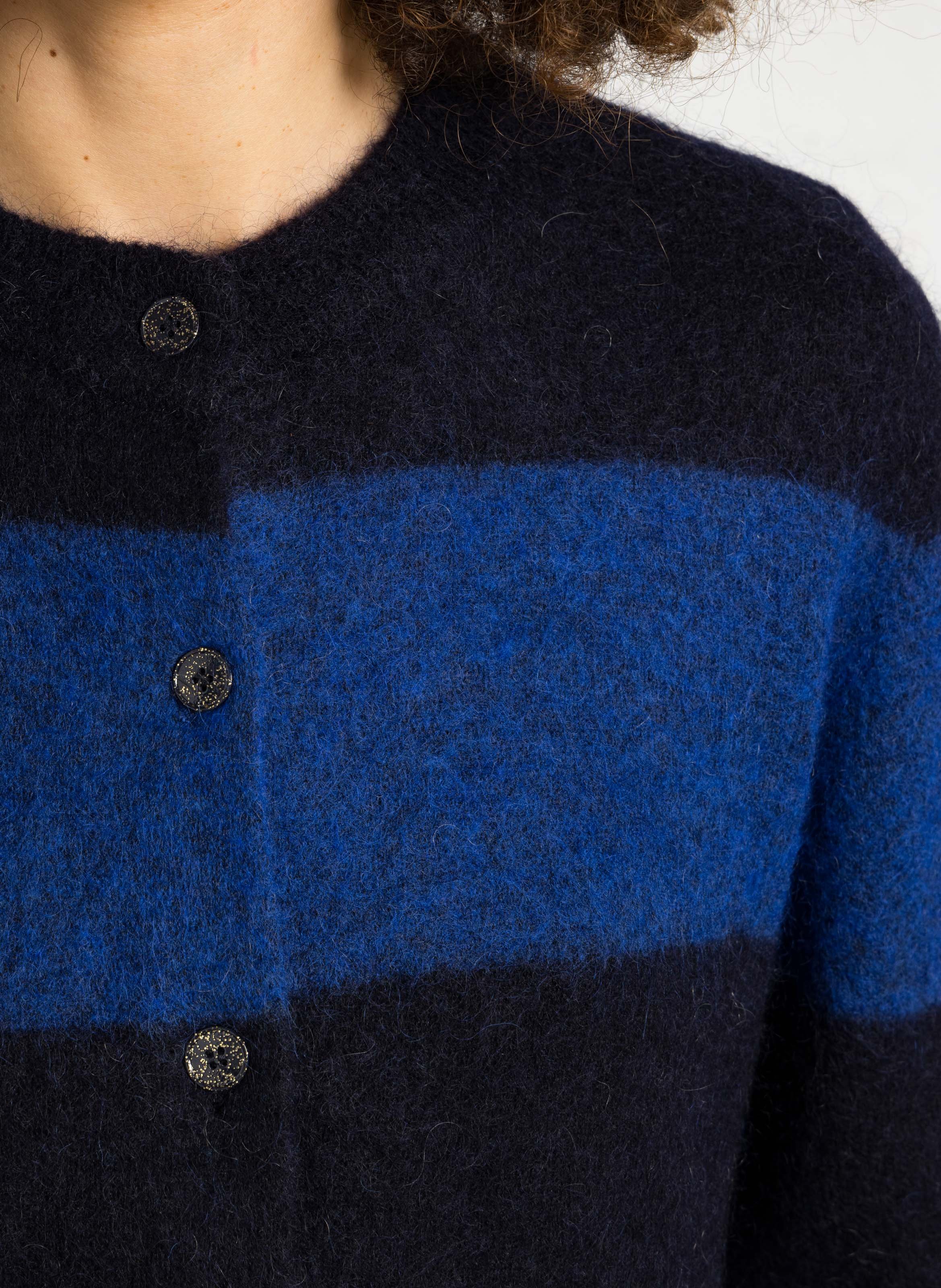 Straight round neck striped wool blend vest DES PETITS HAUTS Blue