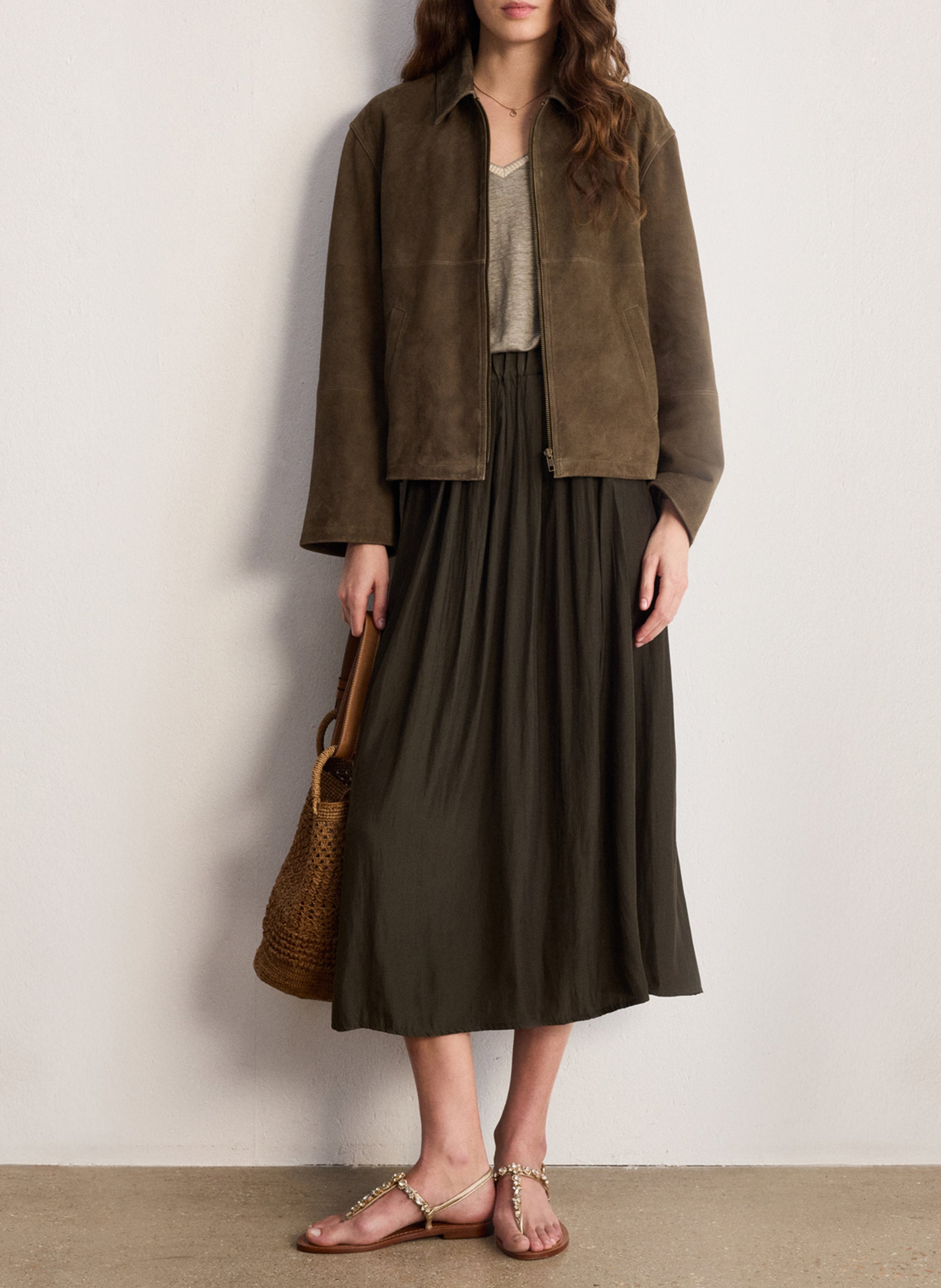 Halflange gerende rok met plooien PABLO Groen