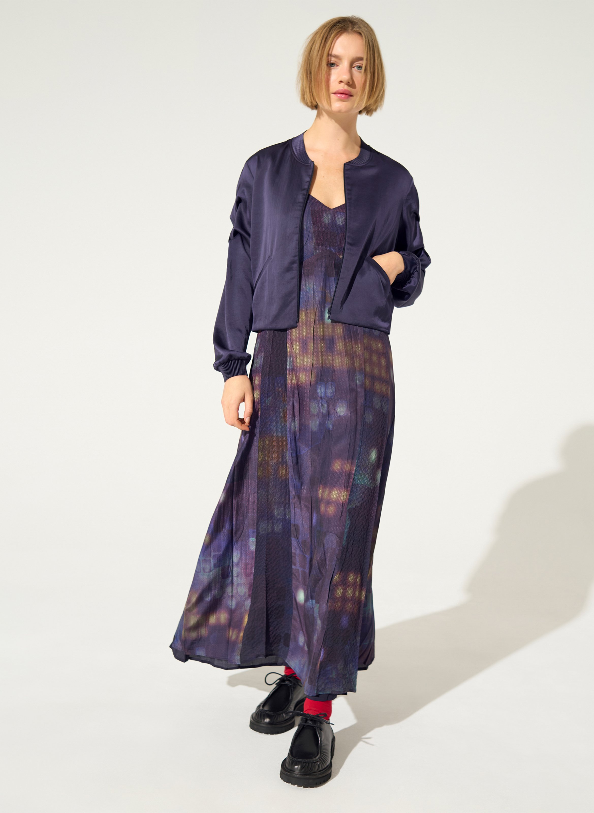 Short satin jacket with long sleeves COTELAC Purple