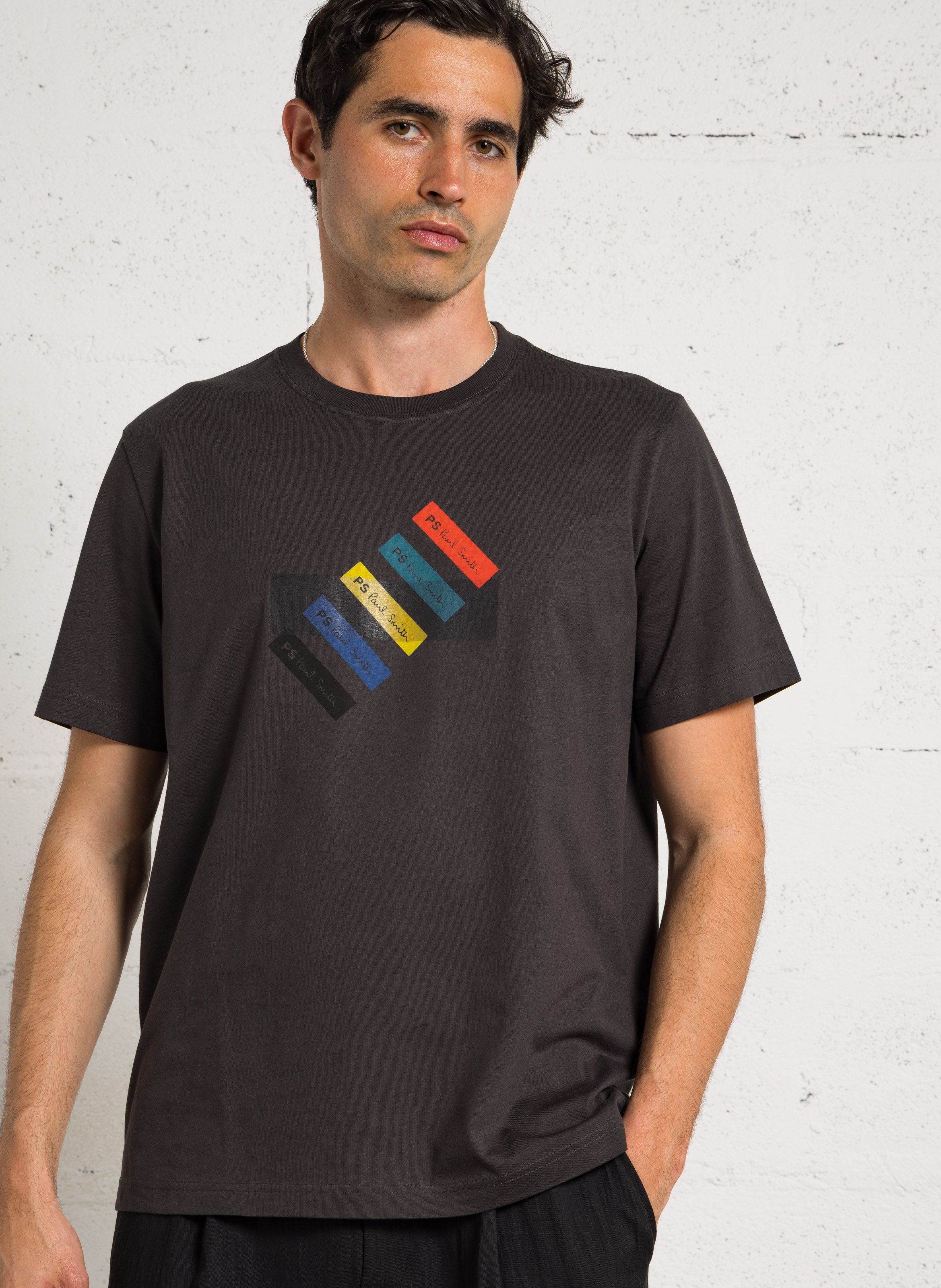 Oversize T-Shirt mit Rundhalsausschnitt aus Bio-Baumwolle mit Siebdruck PAUL SMITH Silber