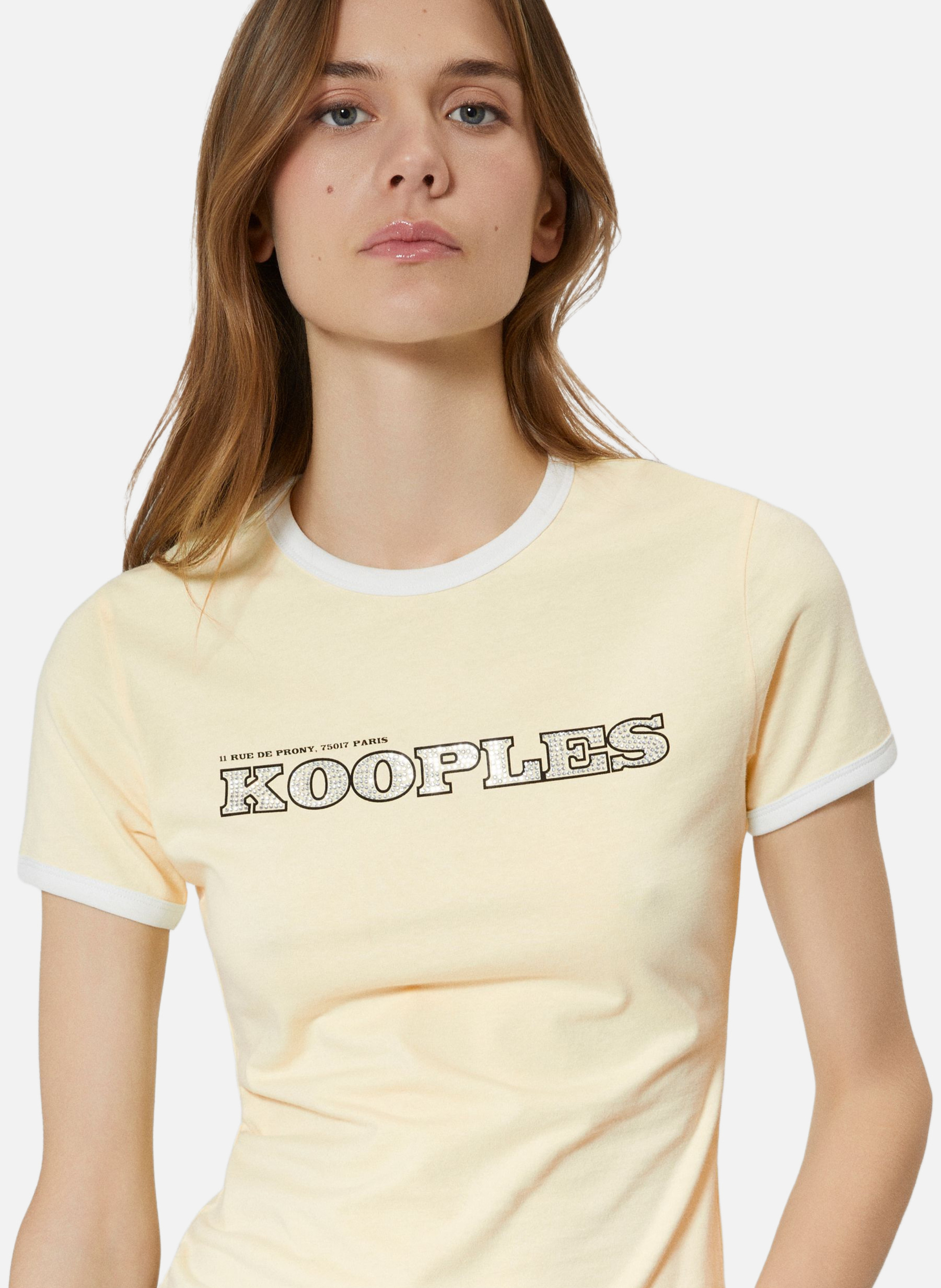 T-shirt with rhinestone logo THE KOOPLES Yellow