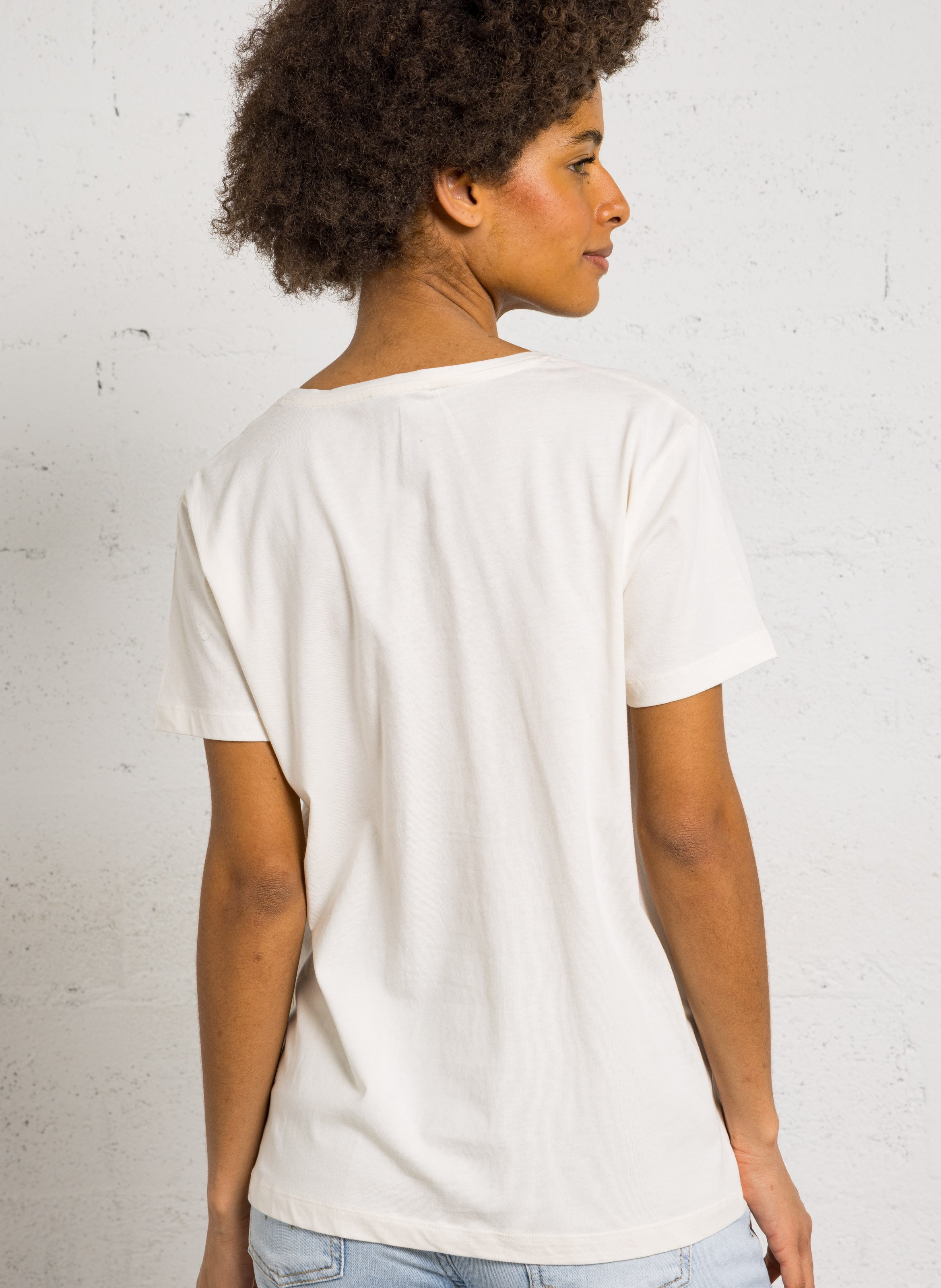 Recht, katoenen T-shirt met V-hals en zeefdruk LE TEMPS DES CERISES Wit