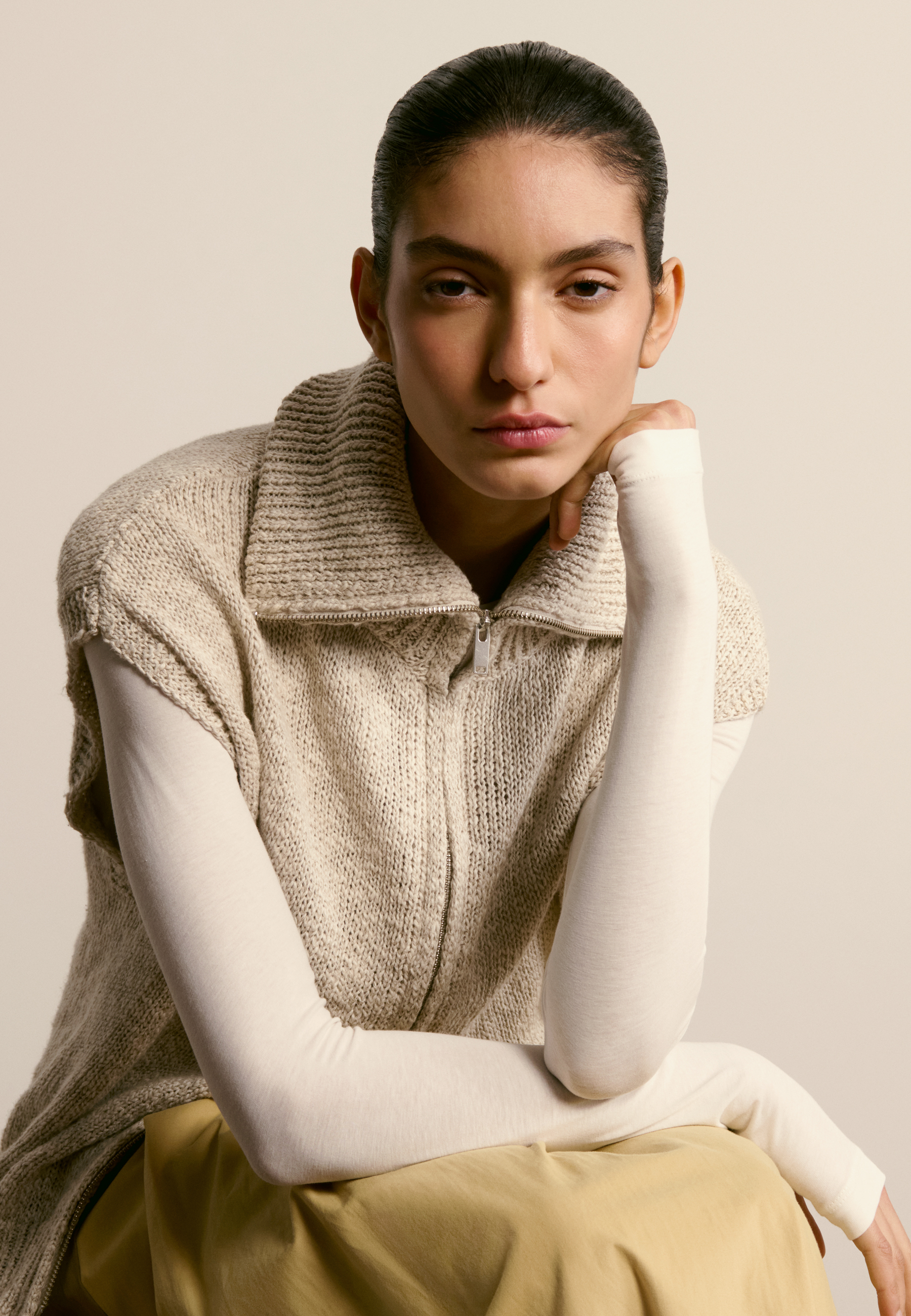 Short-sleeved zip-up cotton and linen vest MAISON MONTAGUT White