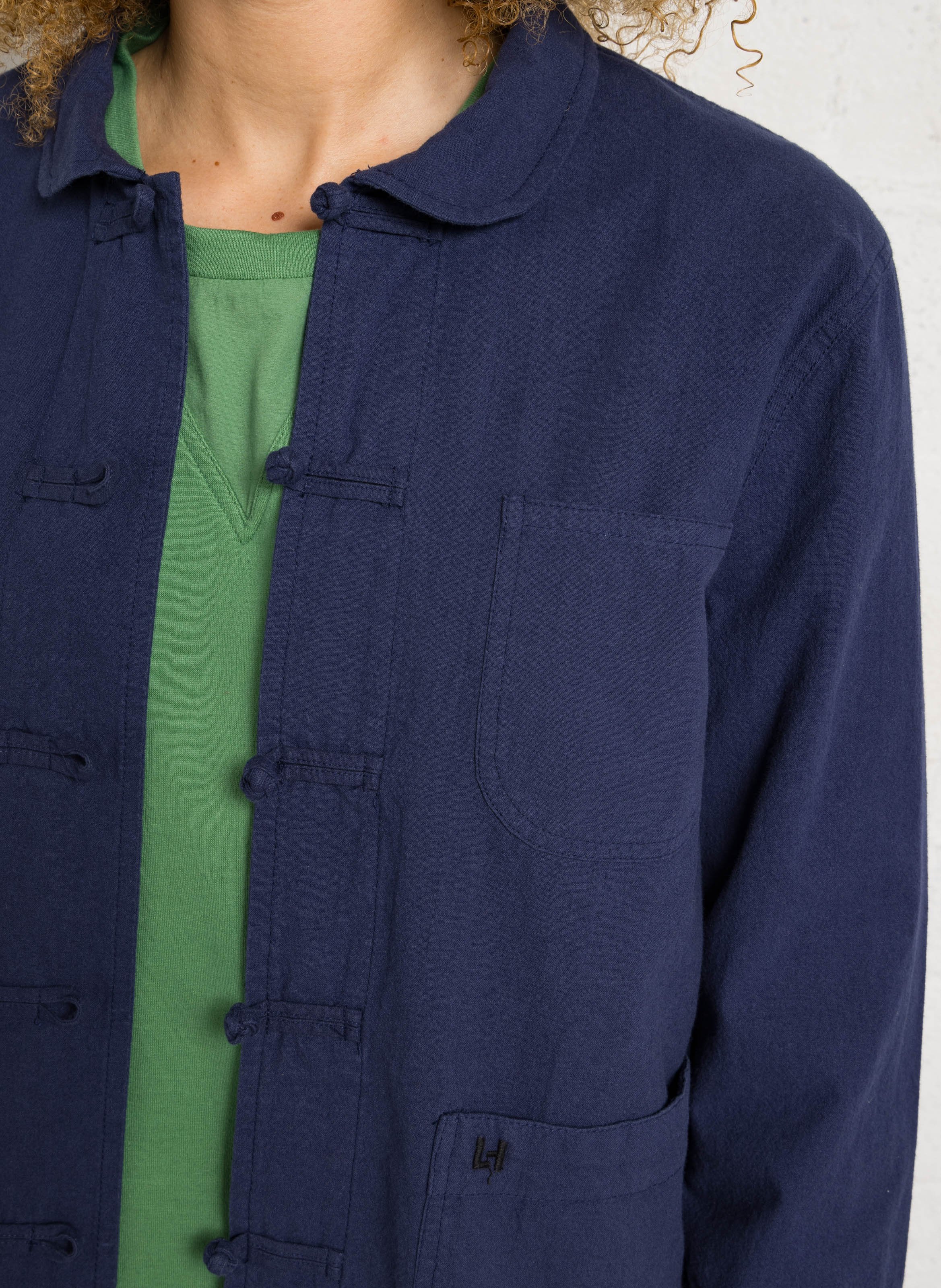 Veste droite col classique en coton bio LEON & HARPER Bleu