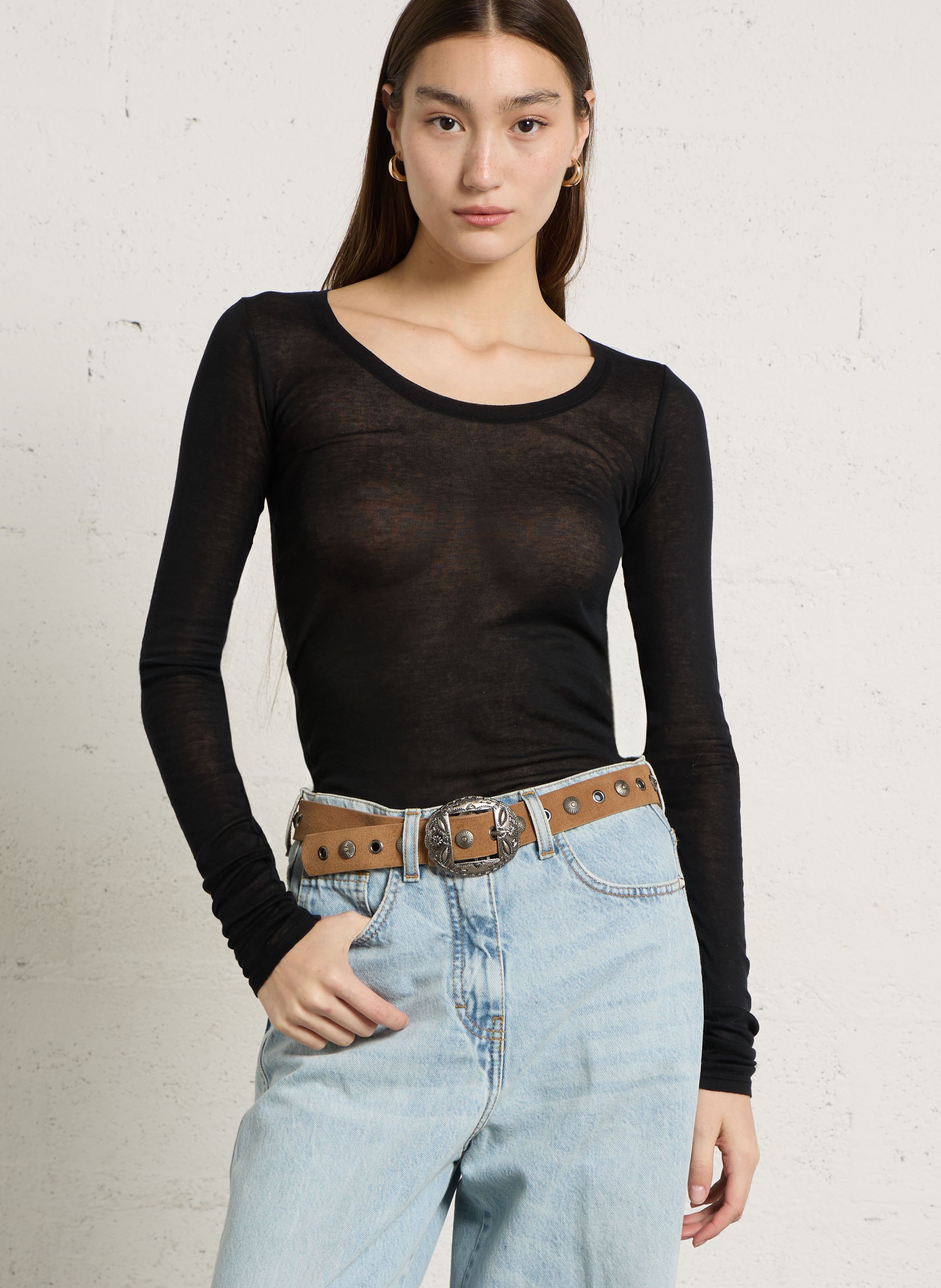 Suede belt with buckle LE TEMPS DES CERISES Brown