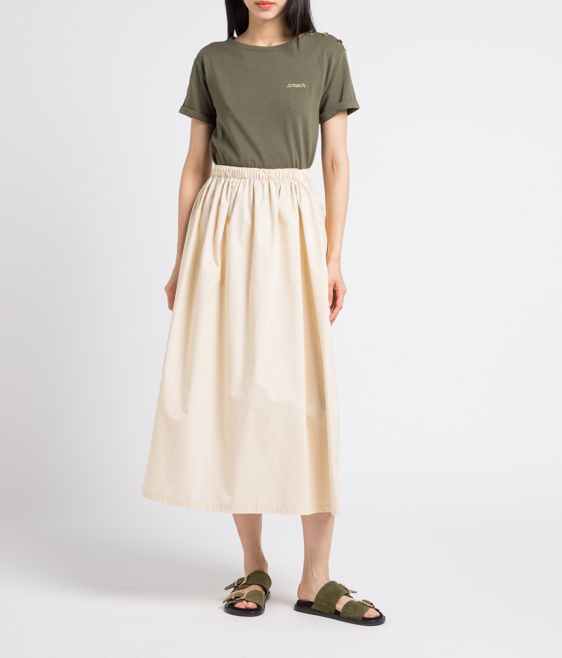 Tee-shirt ample col rond en coton bio briodé MAISON LABICHE Vert