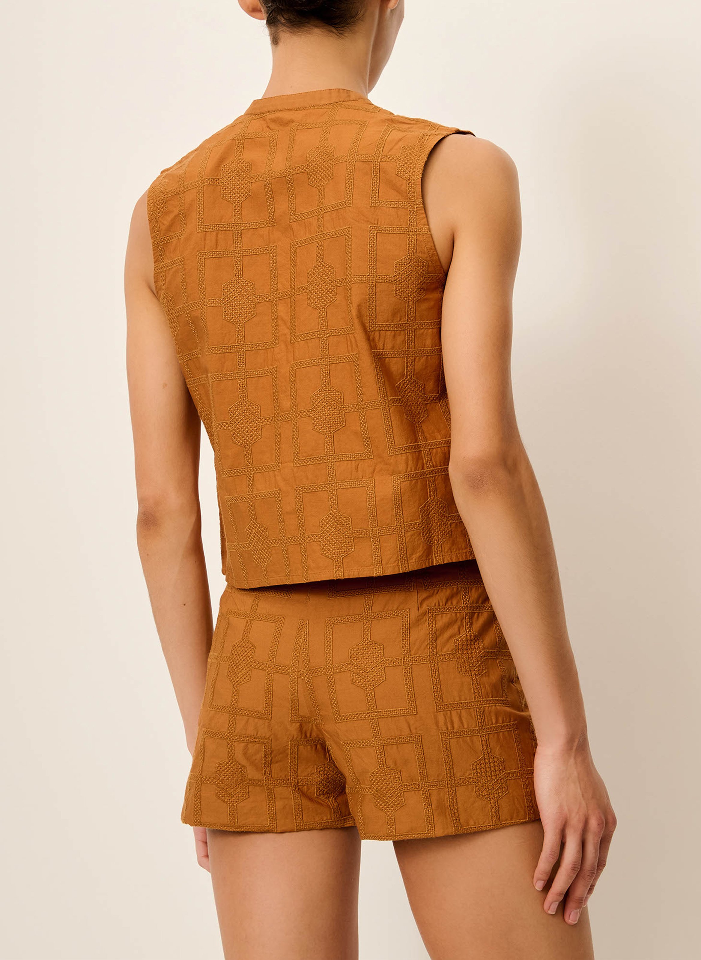 Top sans manches à motif résille SESSUN Marron