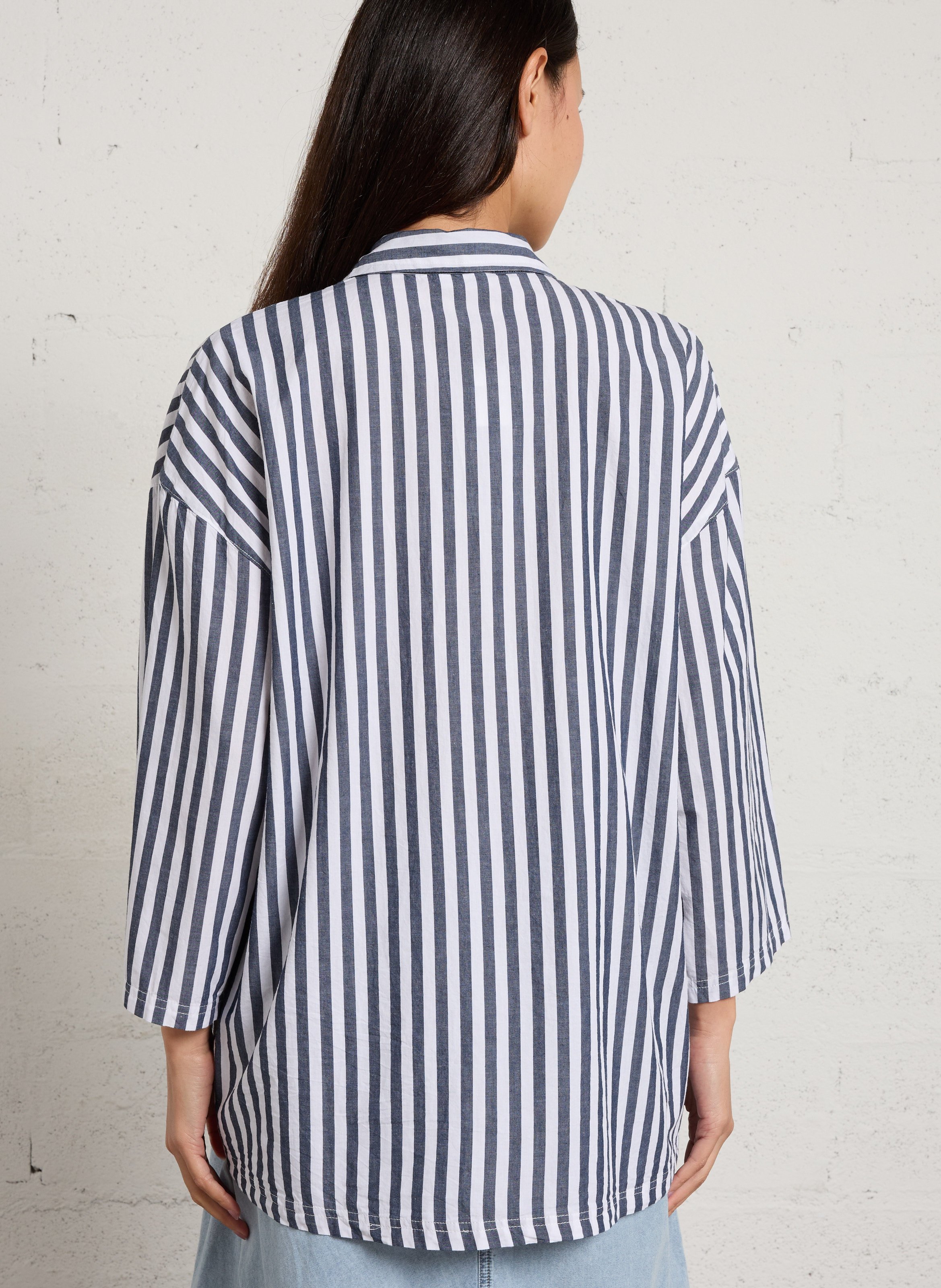 Oversized Striped Long Shirt AMERICAN VINTAGE White