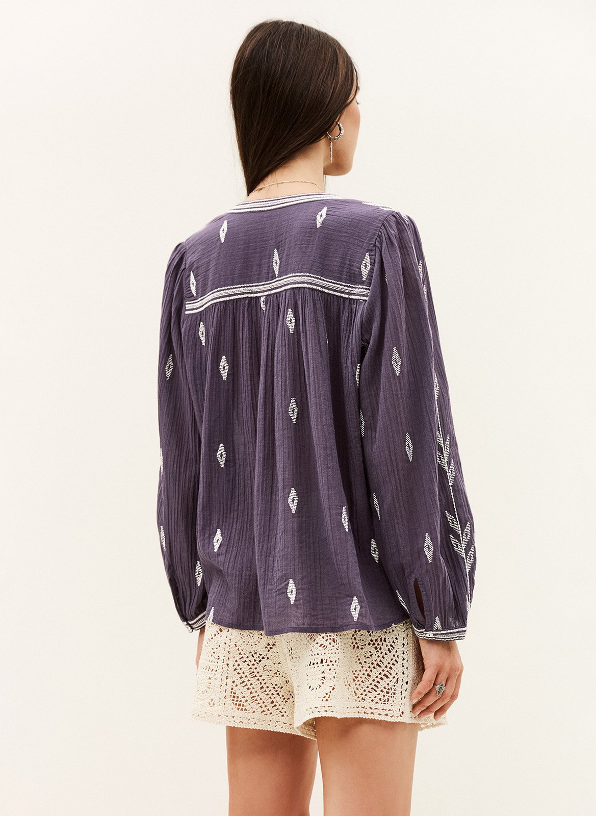 Katoenen blouse met tuniekhals en borduursel BA&SH Violet