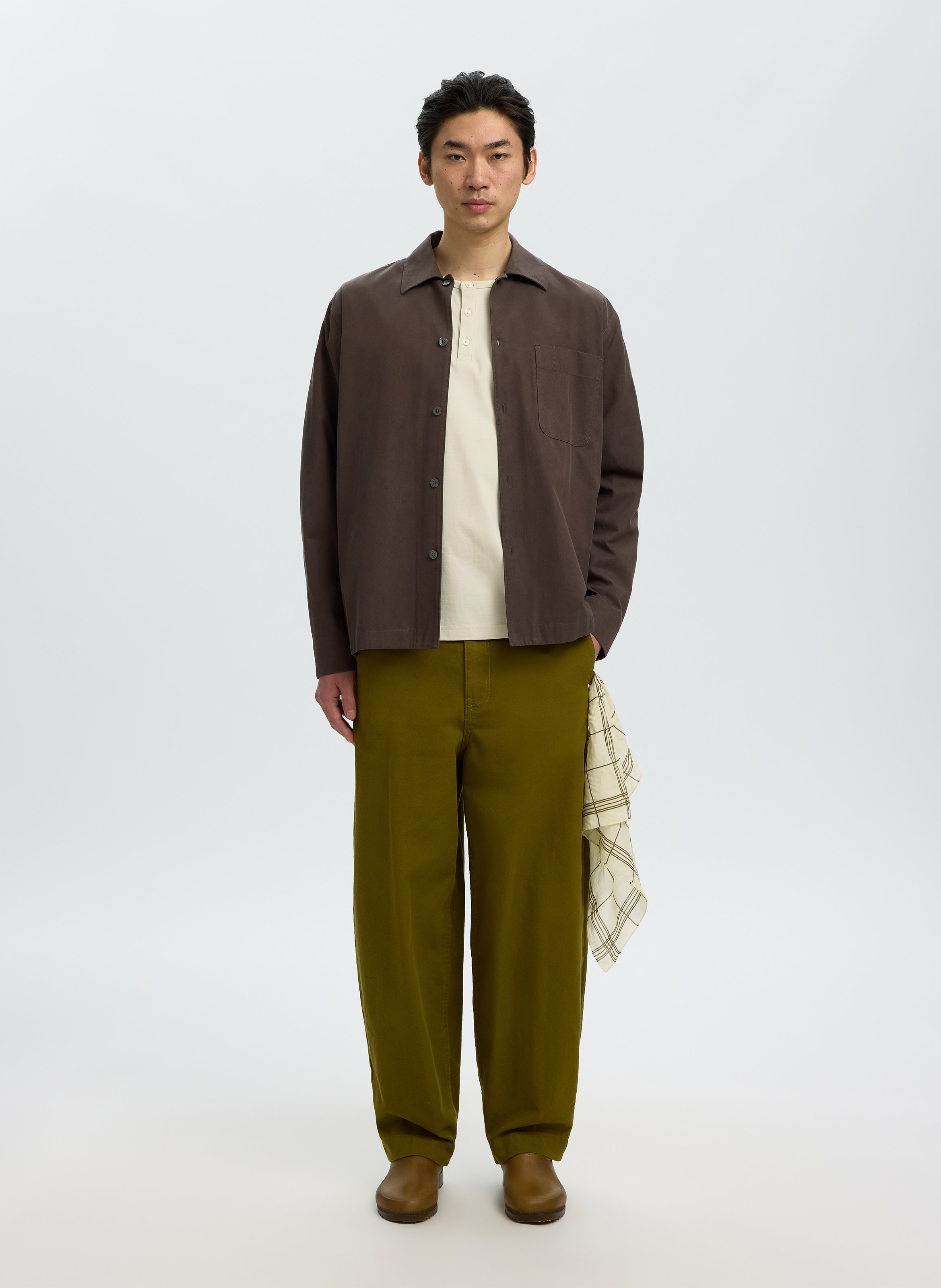 Tee-shirt col rond boutonné uni SELECTED Beige
