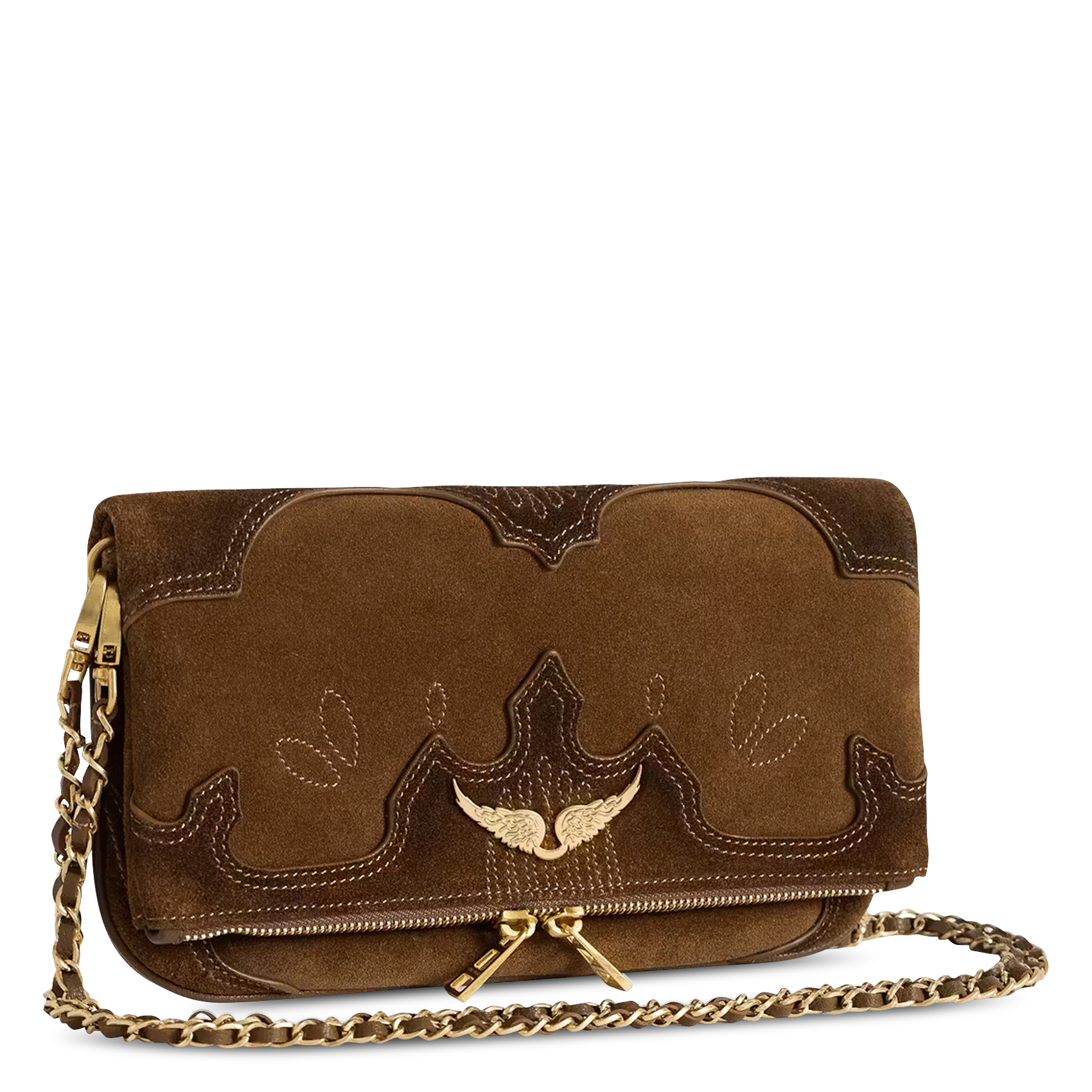 Sac bandoulière en cuir velours ZADIG&VOLTAIRE Marron