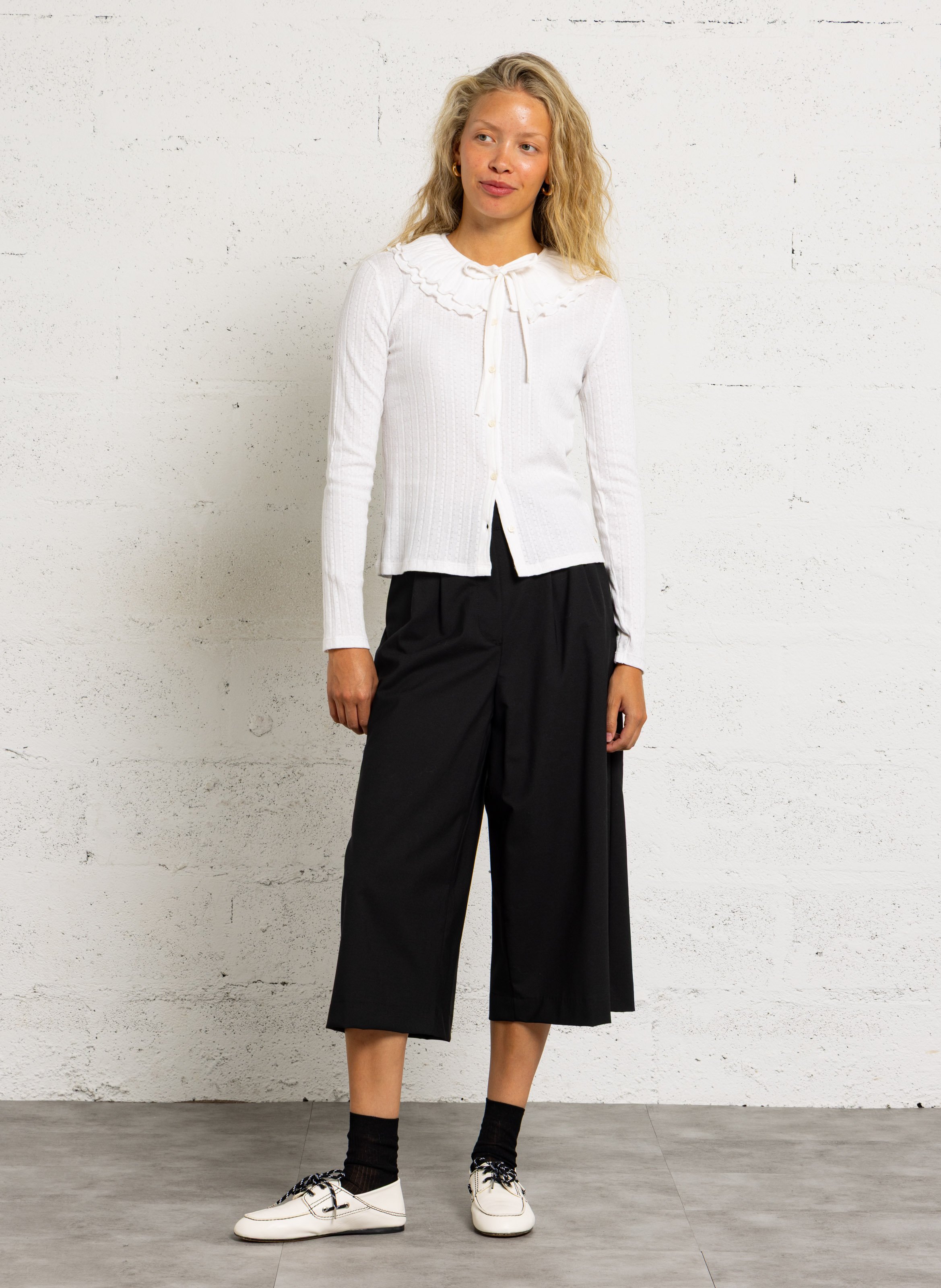 Straight-fit cotton shirt with Peter Pan collar DES PETITS HAUTS Beige