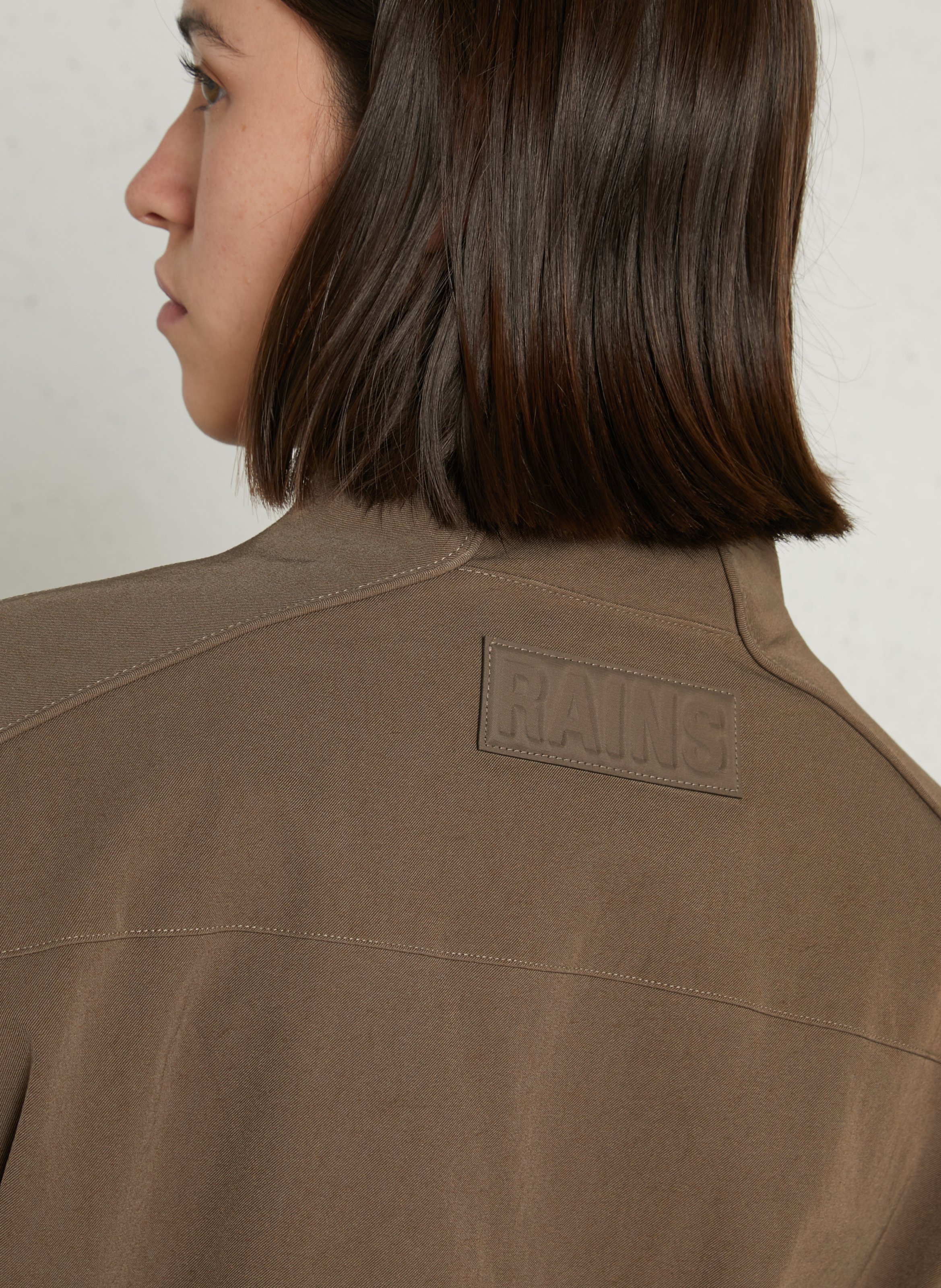 Oversized high collar jacket RAINS Brown