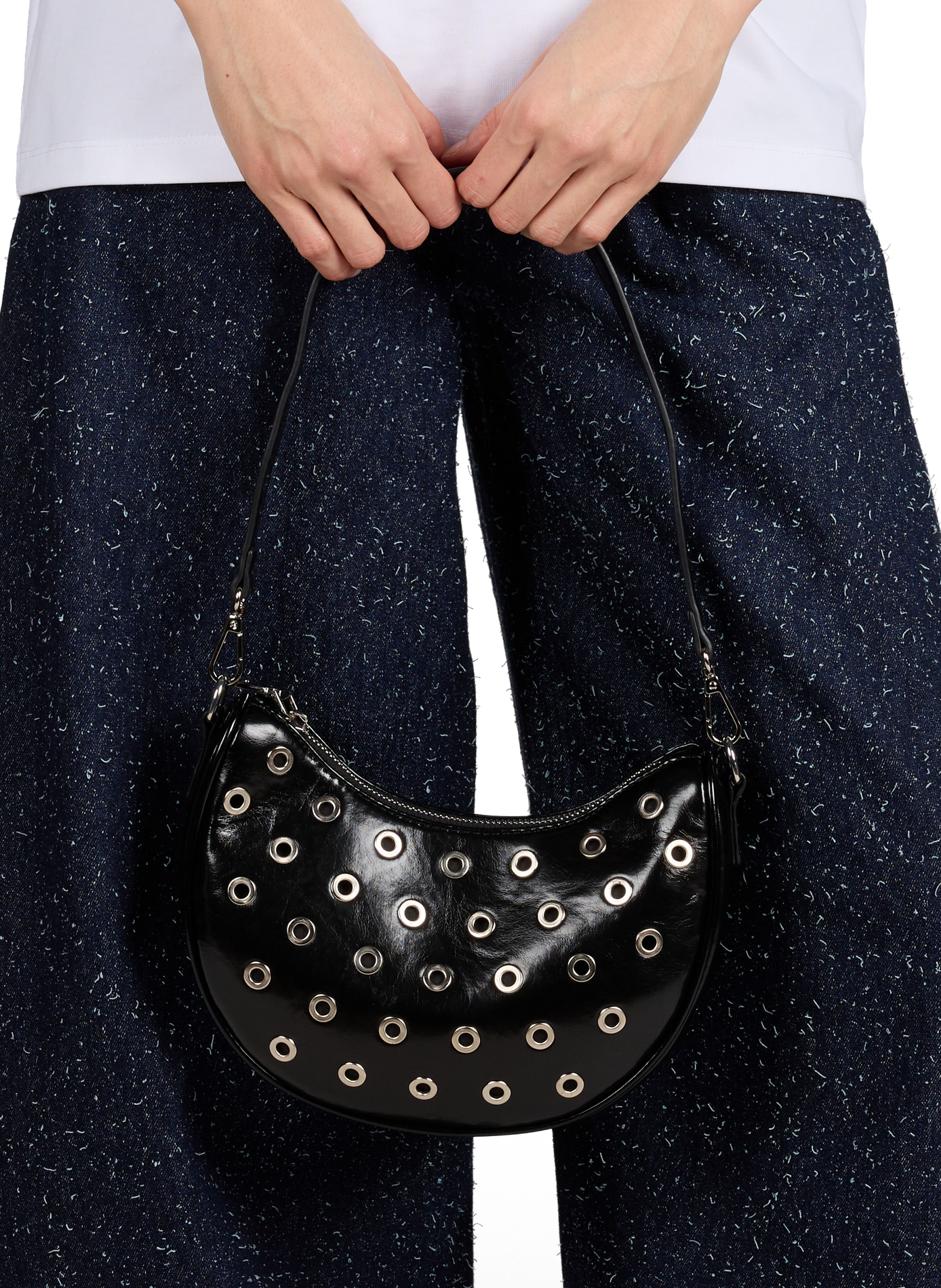Shoulder bag with eyelets AU PRINTEMPS PARIS Black