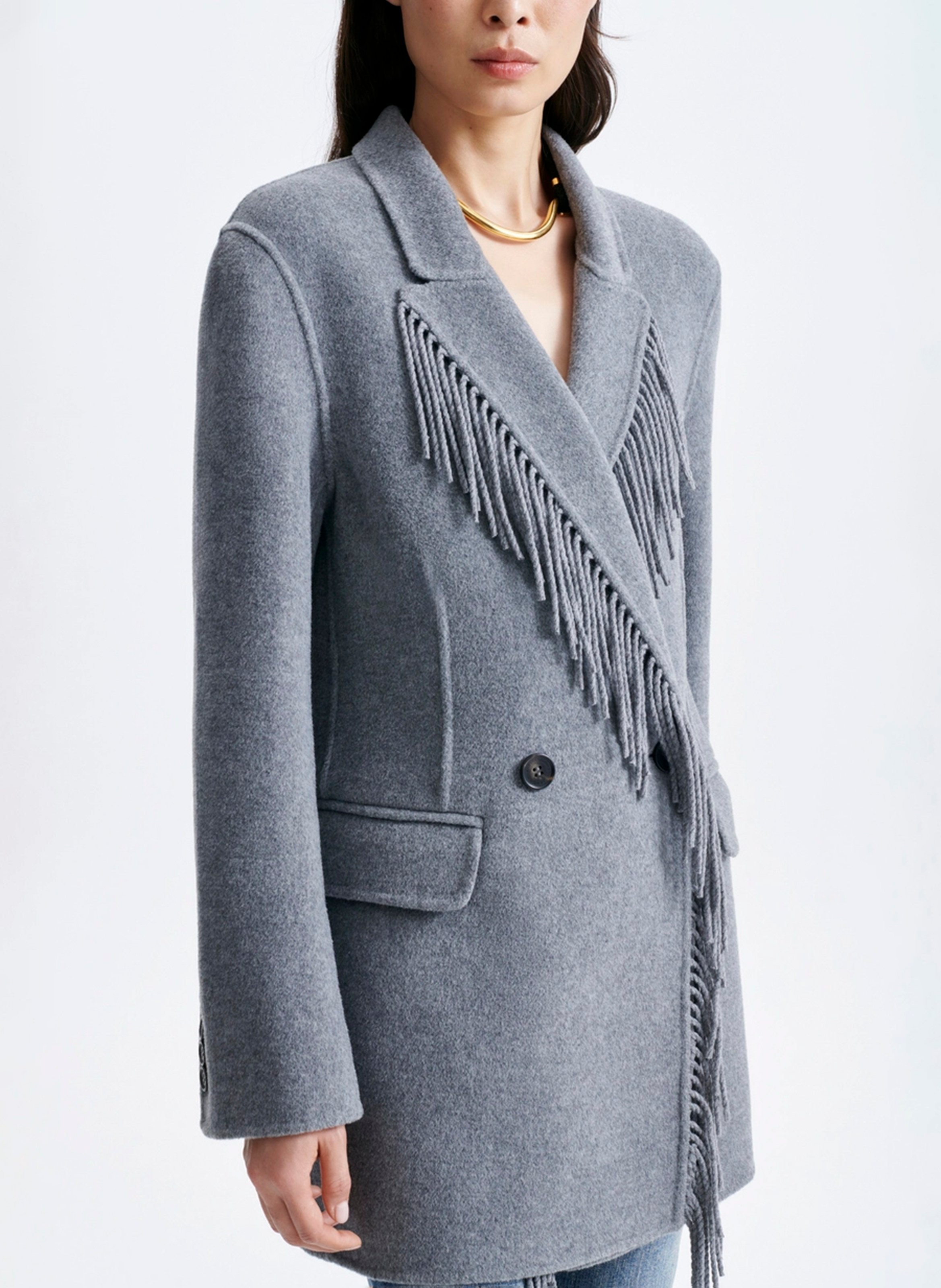 Tailored wool blend blazer with fringes VANESSA BRUNO Grey