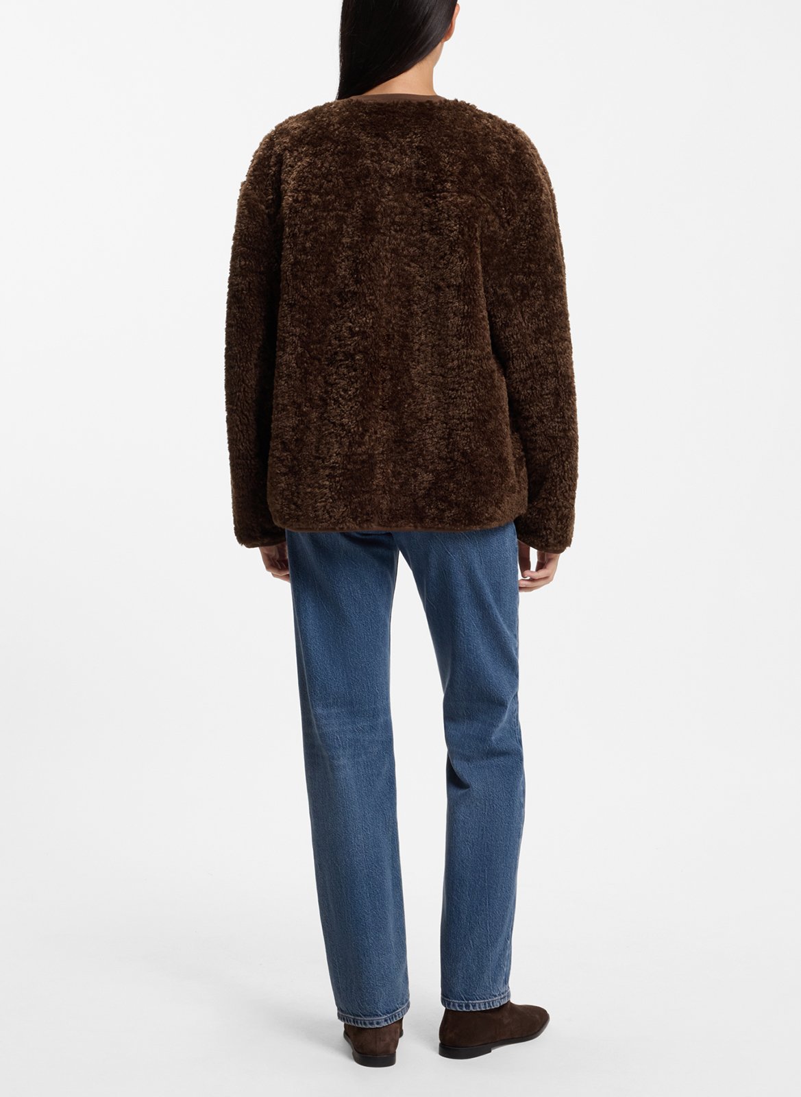 Straight-cut button-up teddy coat BOSS Brown