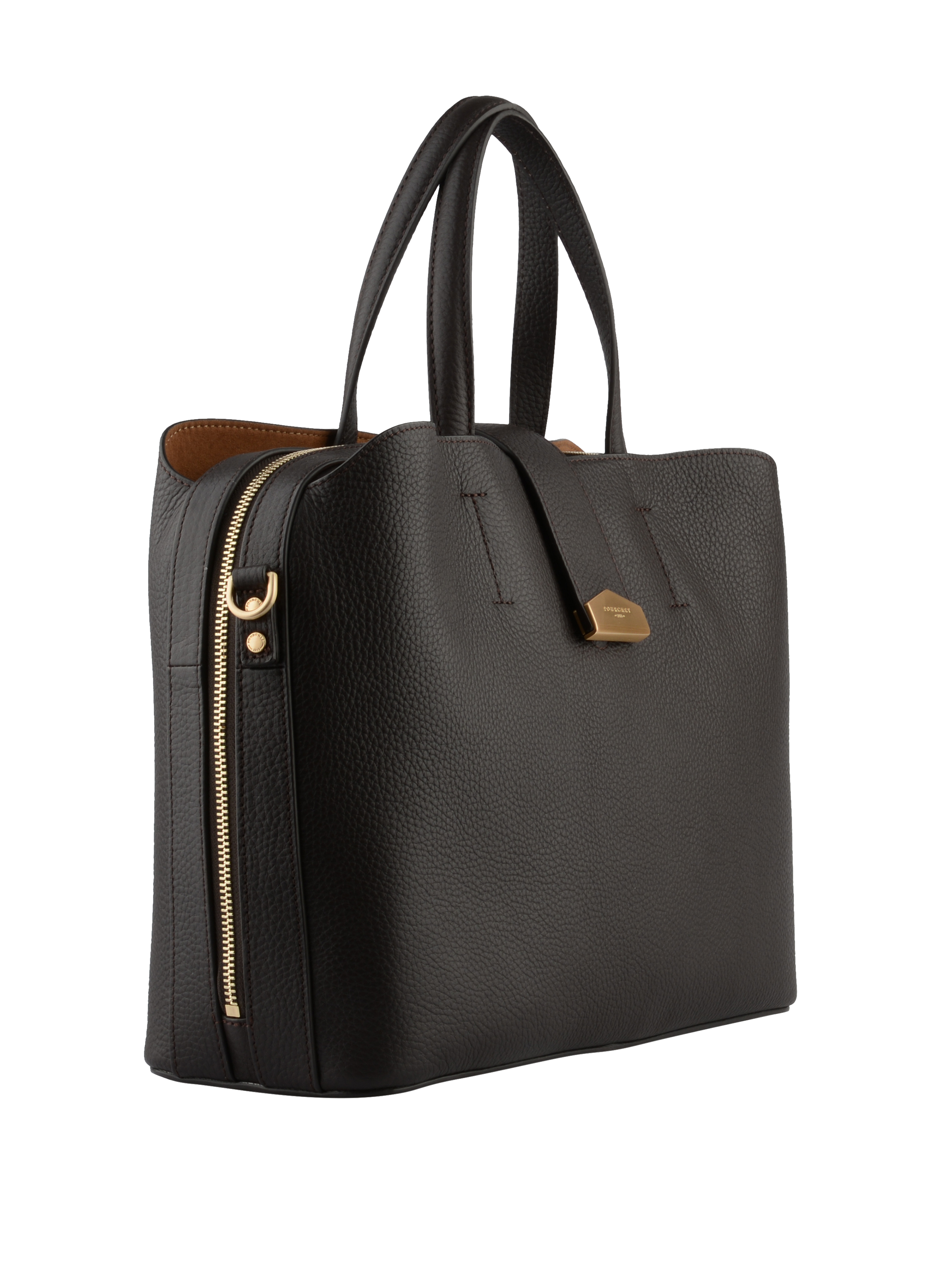 Calfskin leather handbag POURCHET Brown