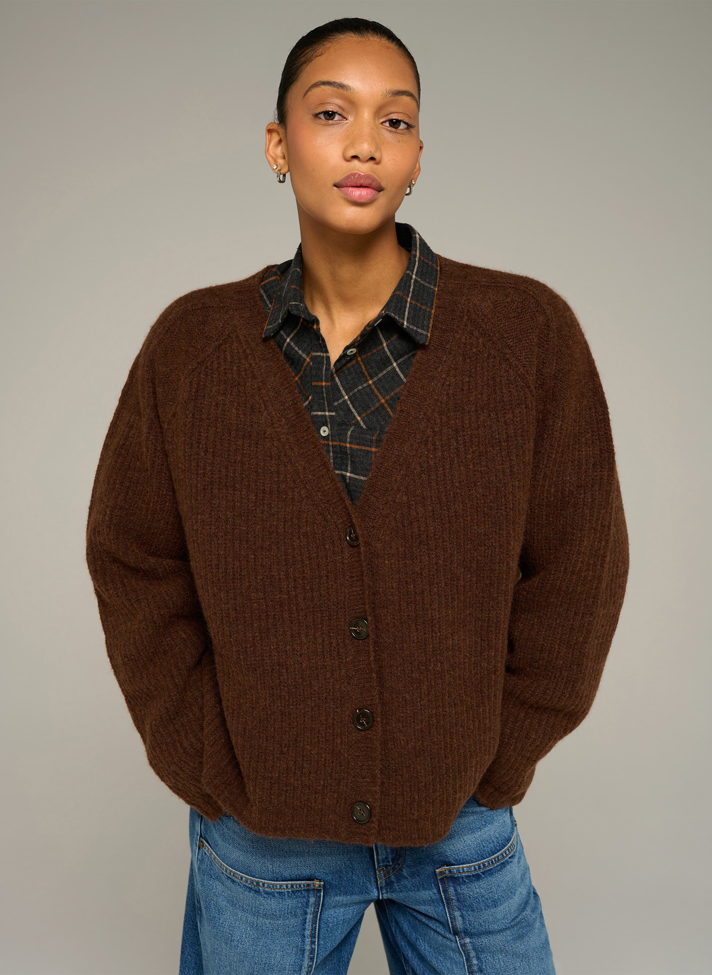 Wool-blend V-neck cardigan COTELAC ACOTE Brown