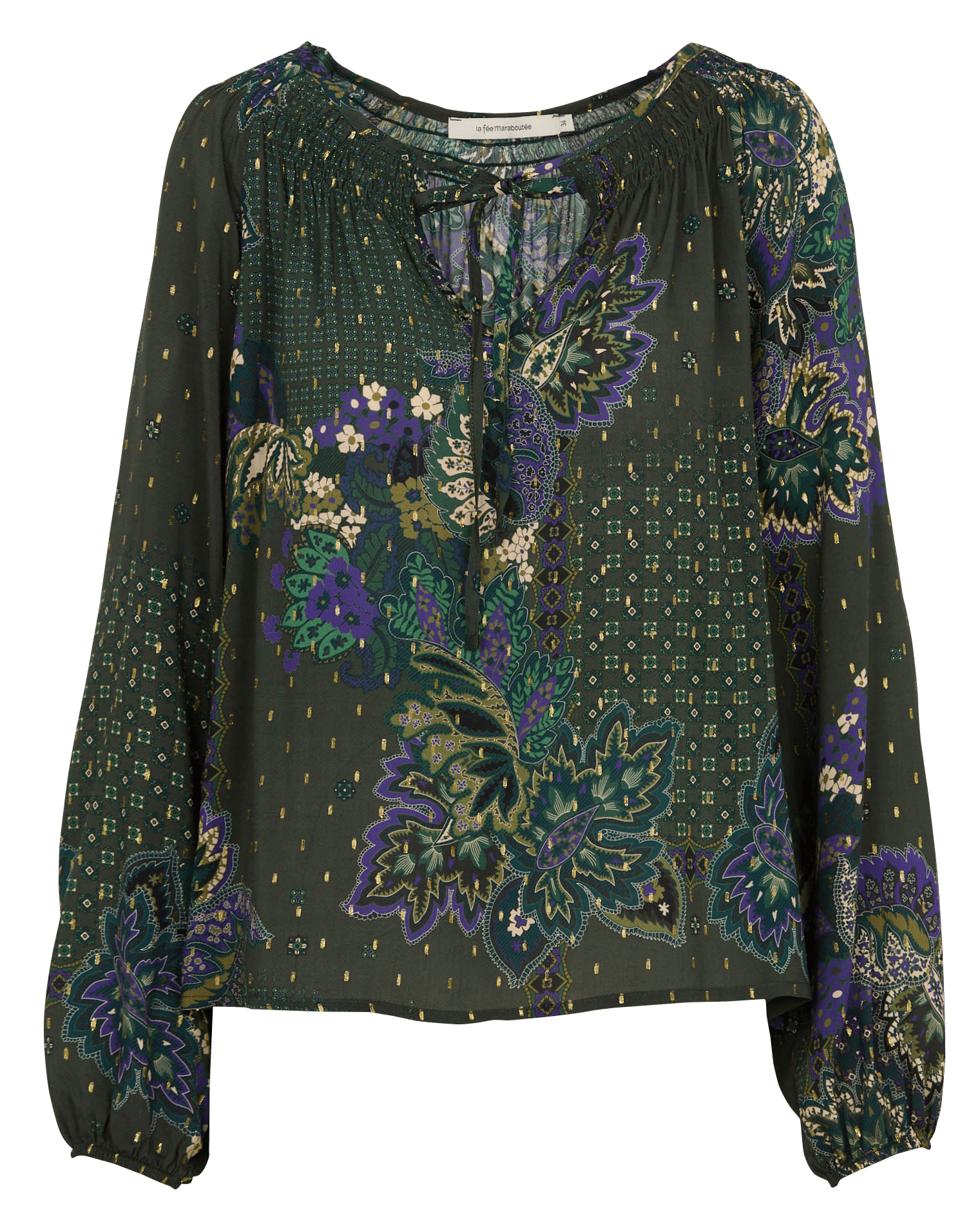 Blouse col tunisien imprimée LA FEE MARABOUTEE Vert