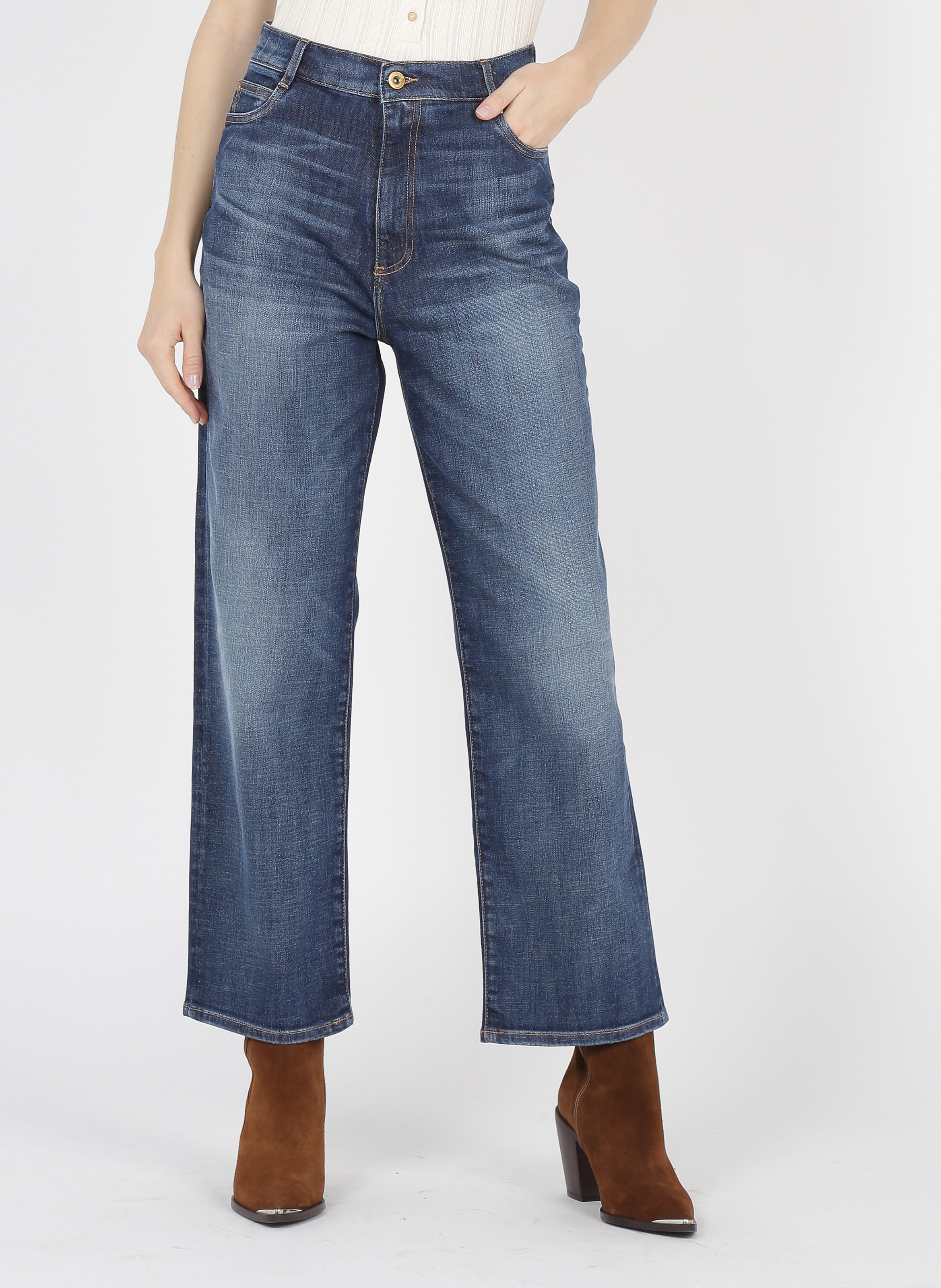 Jean droit taille haute délavé SESSUN Bleu