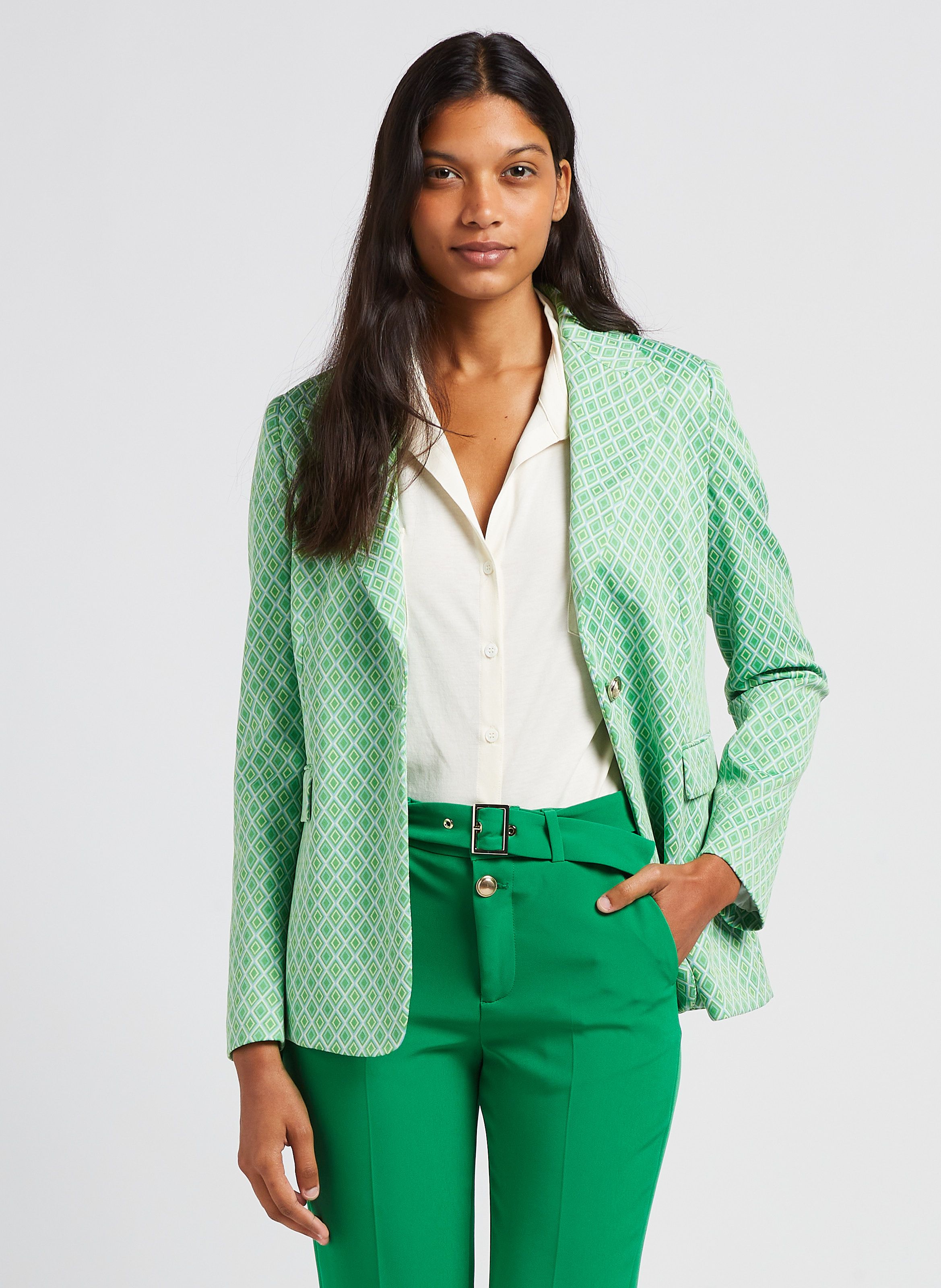 green tailored jacket