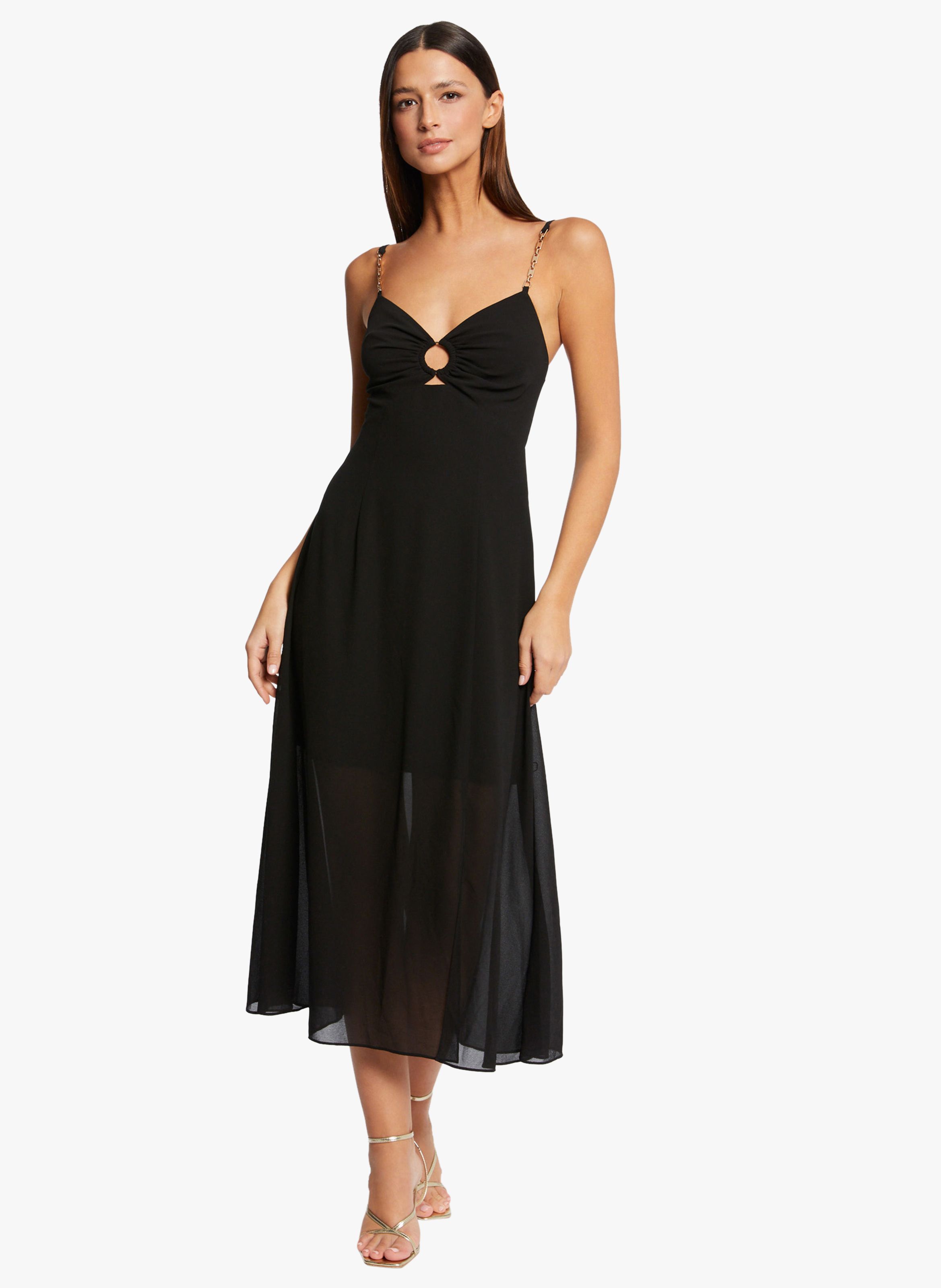 Black Long flared dress with chain straps