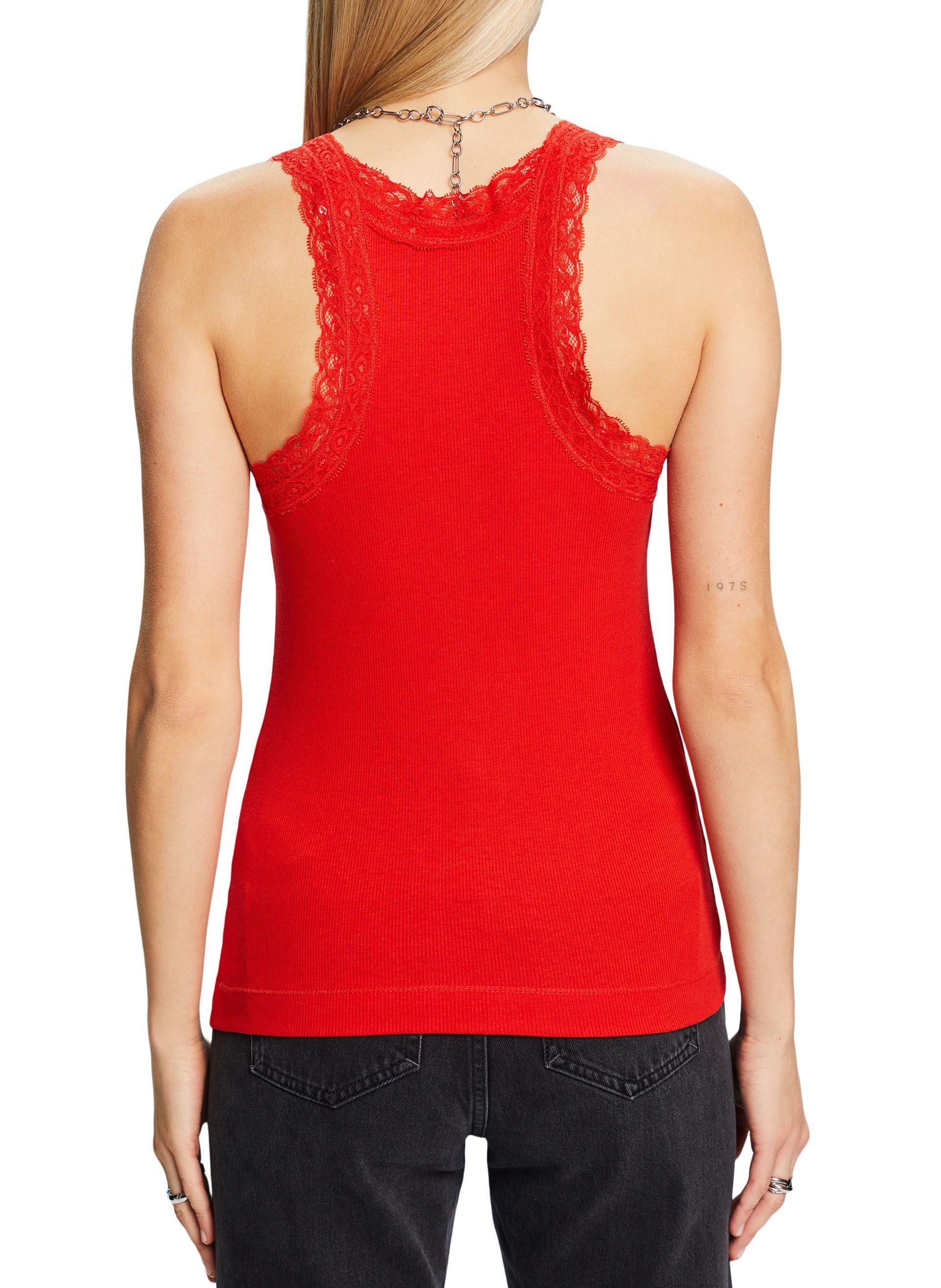 Straight V-neck cotton-blend top ESPRIT Red
