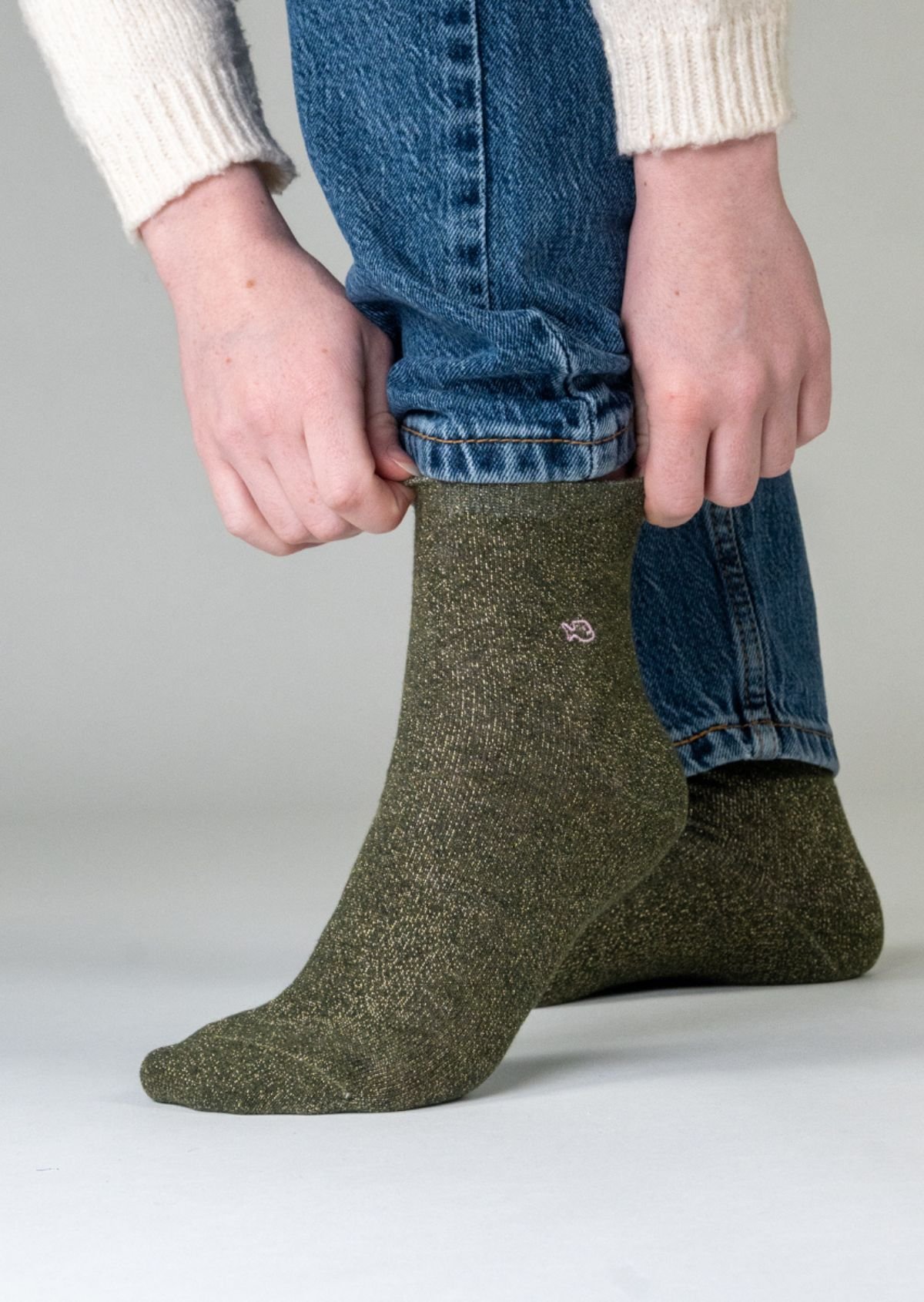 Solid Combed Cotton Glittery Socks BILLYBELT Khaki