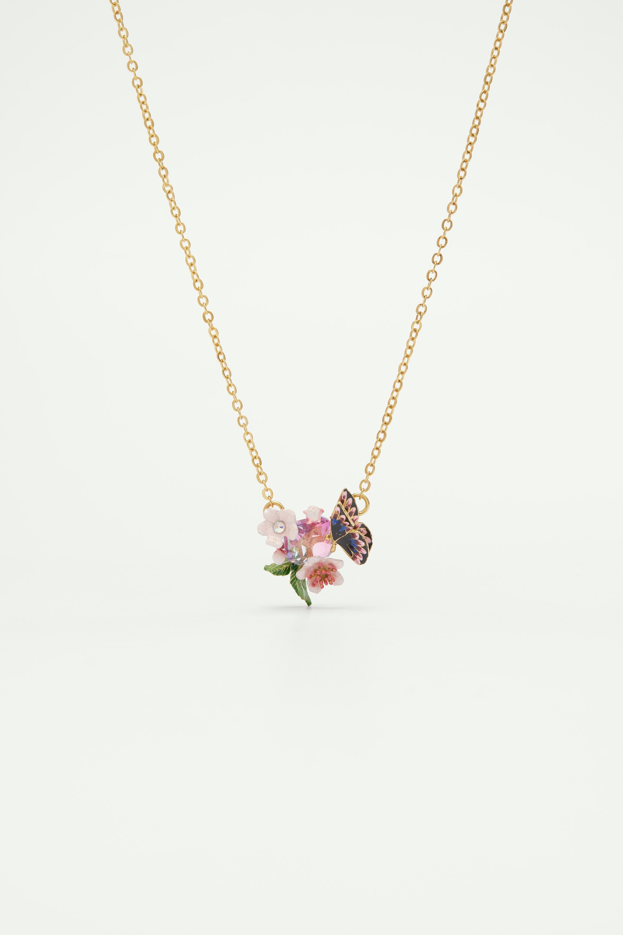 Japanese butterfly and cherry blossom necklace LES NEREIDES Multicolored
