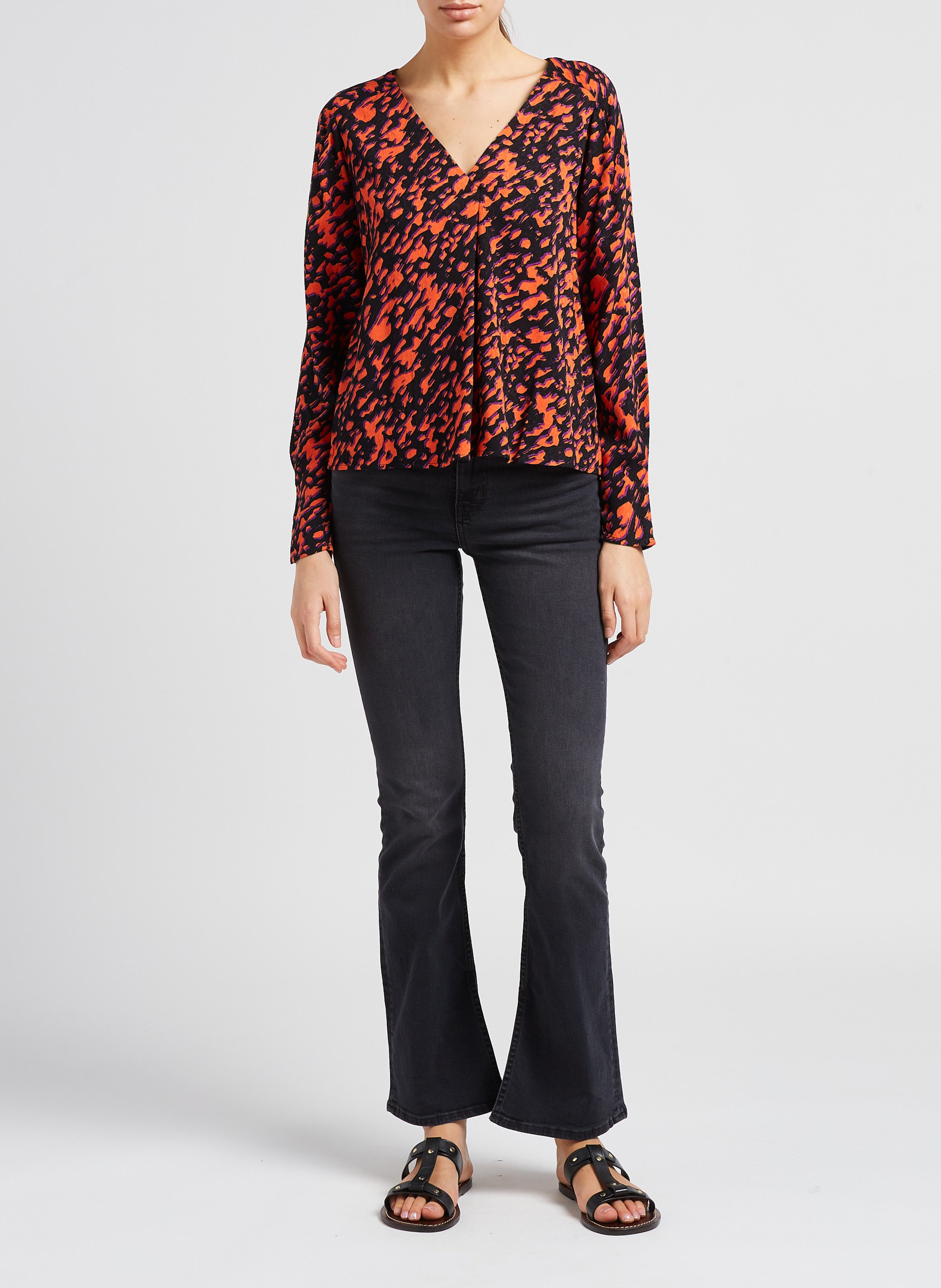 Printed V-neck top VILA Black