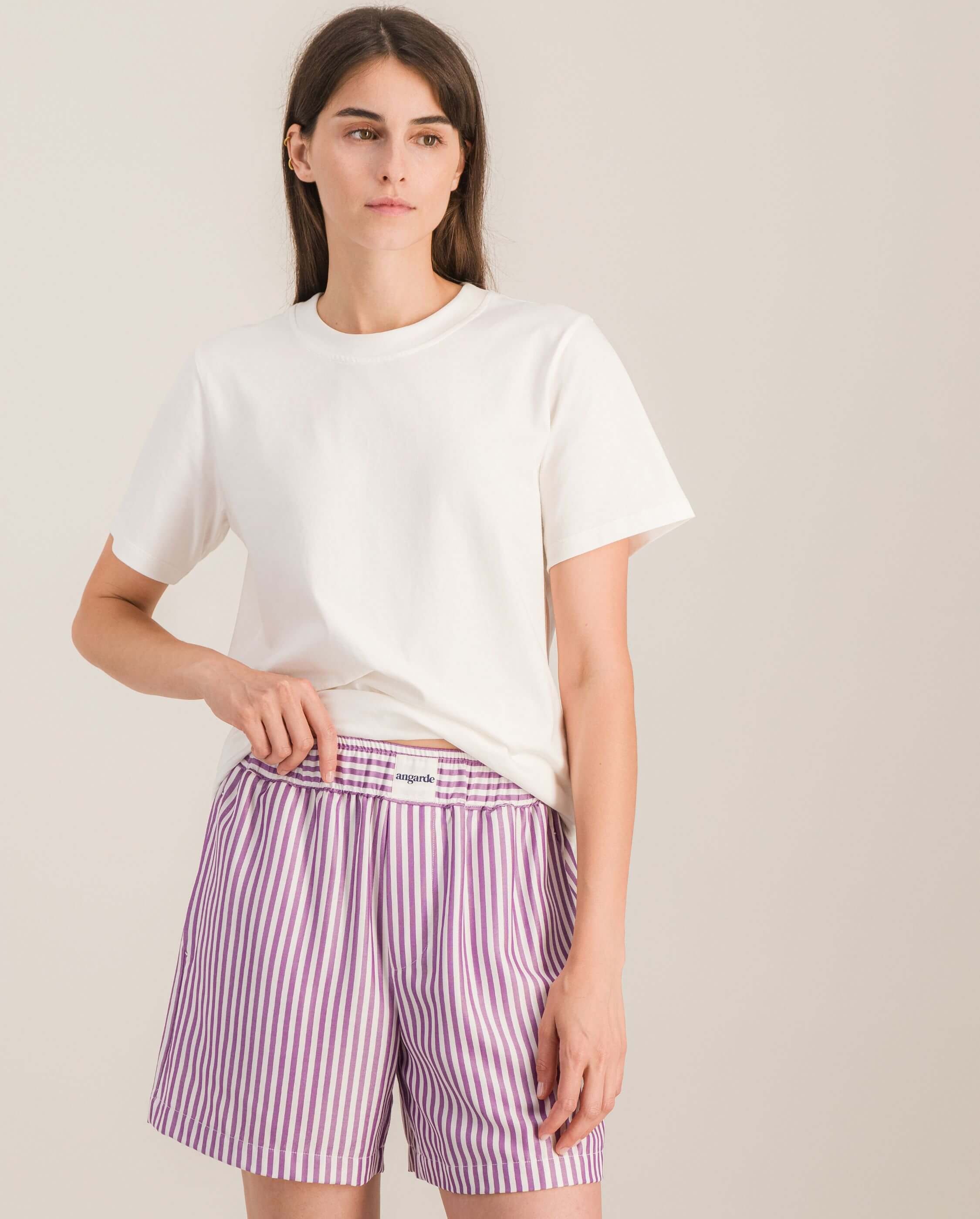 Short women's pajamas, purple ANGARDE Stripes