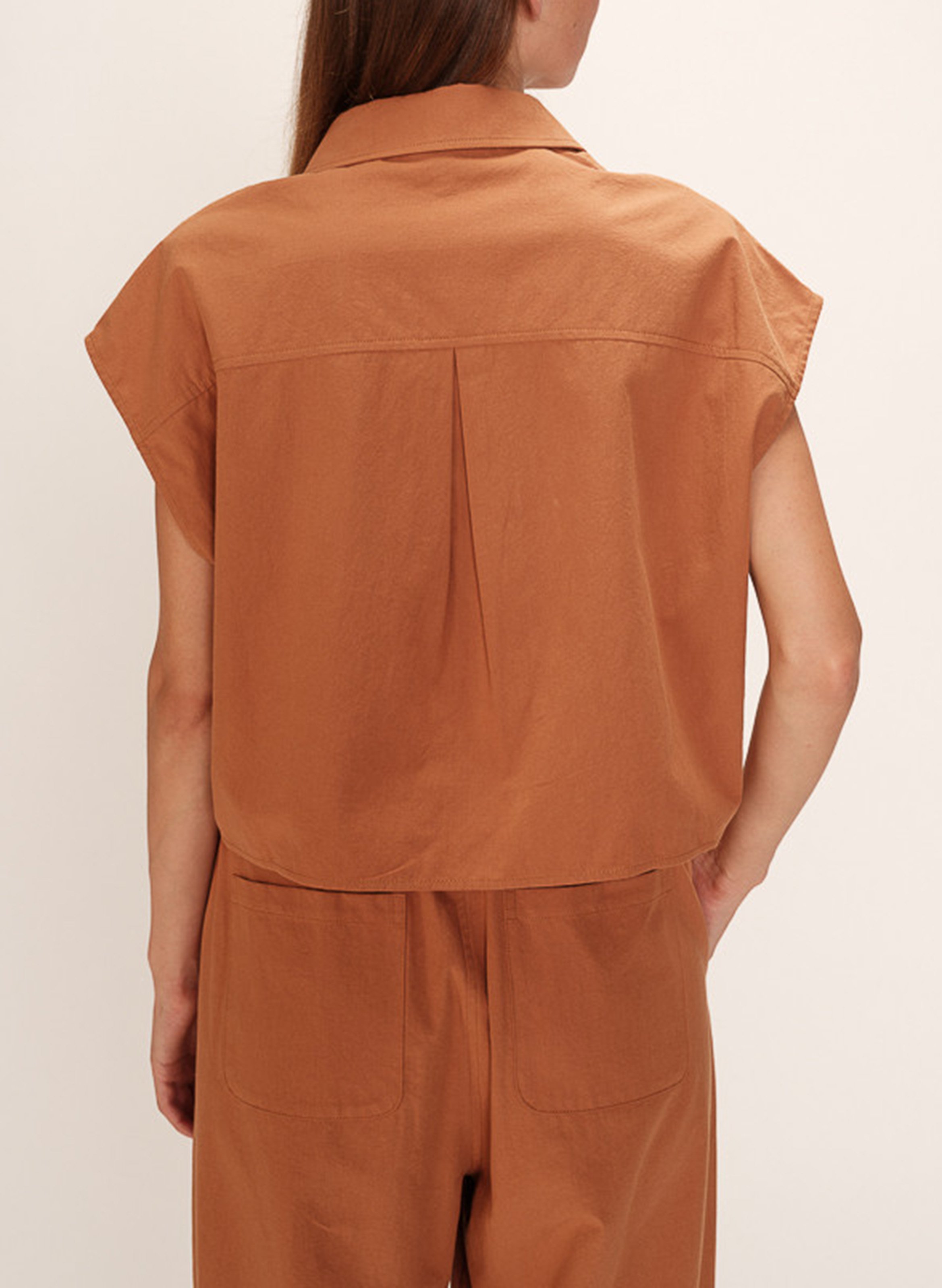 Chemise col classique manches contrastantes en coton GRACE ET MILA Brown