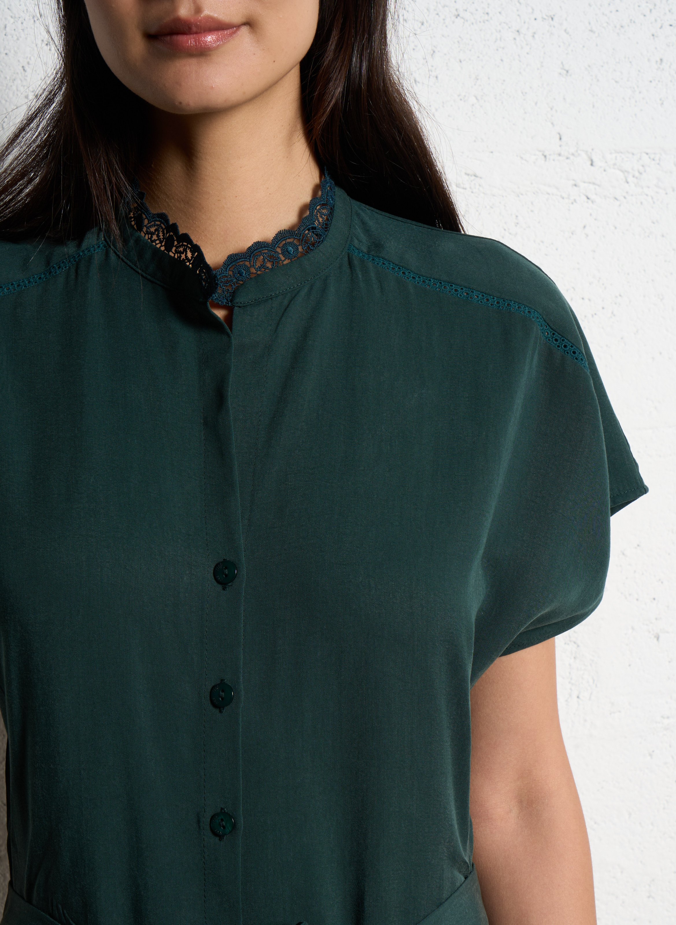 Wijde jumpsuit met ceintuur en V-hals ONE STEP Groen