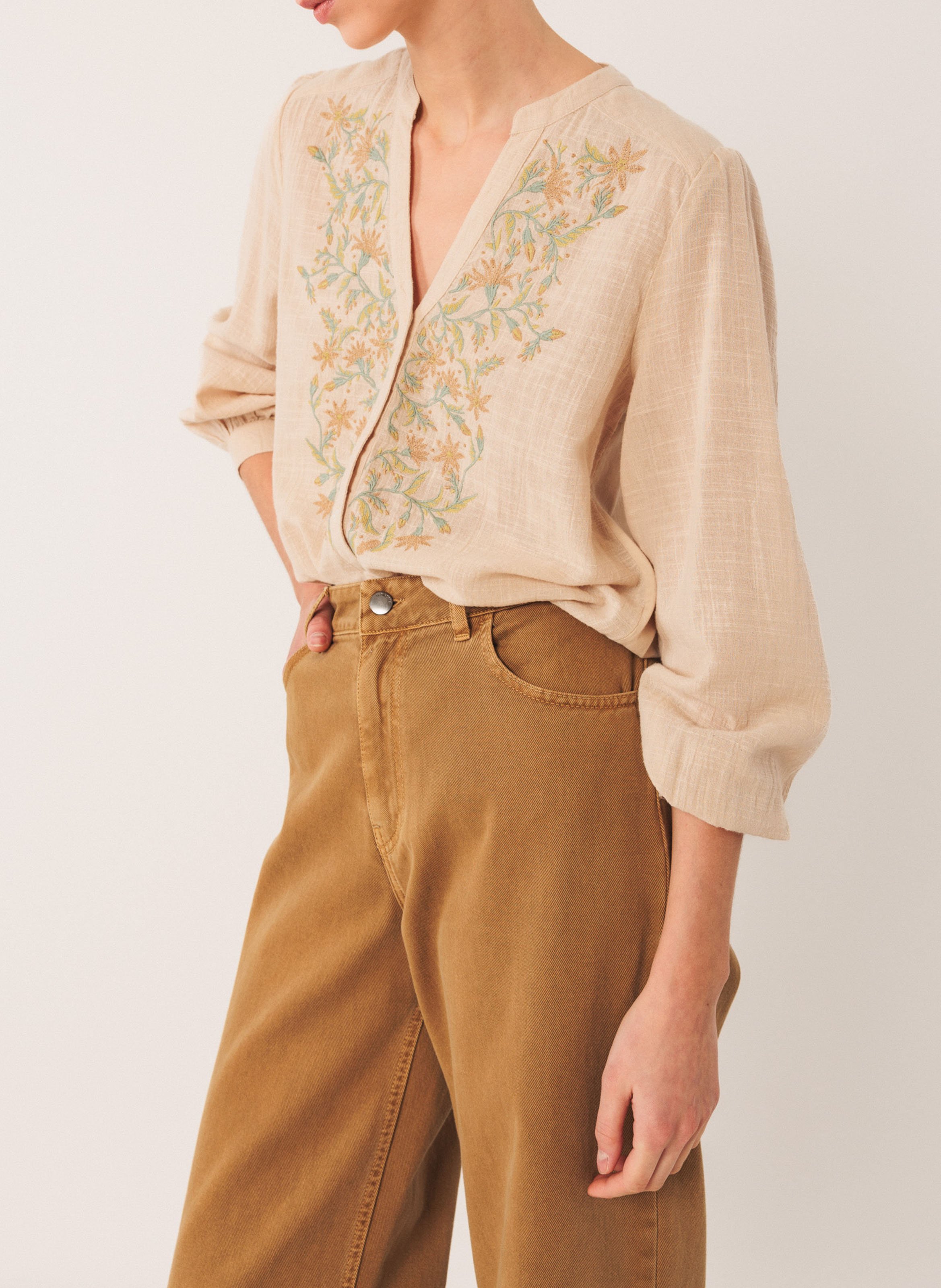 Chemise col V en coton INDI & COLD Argent