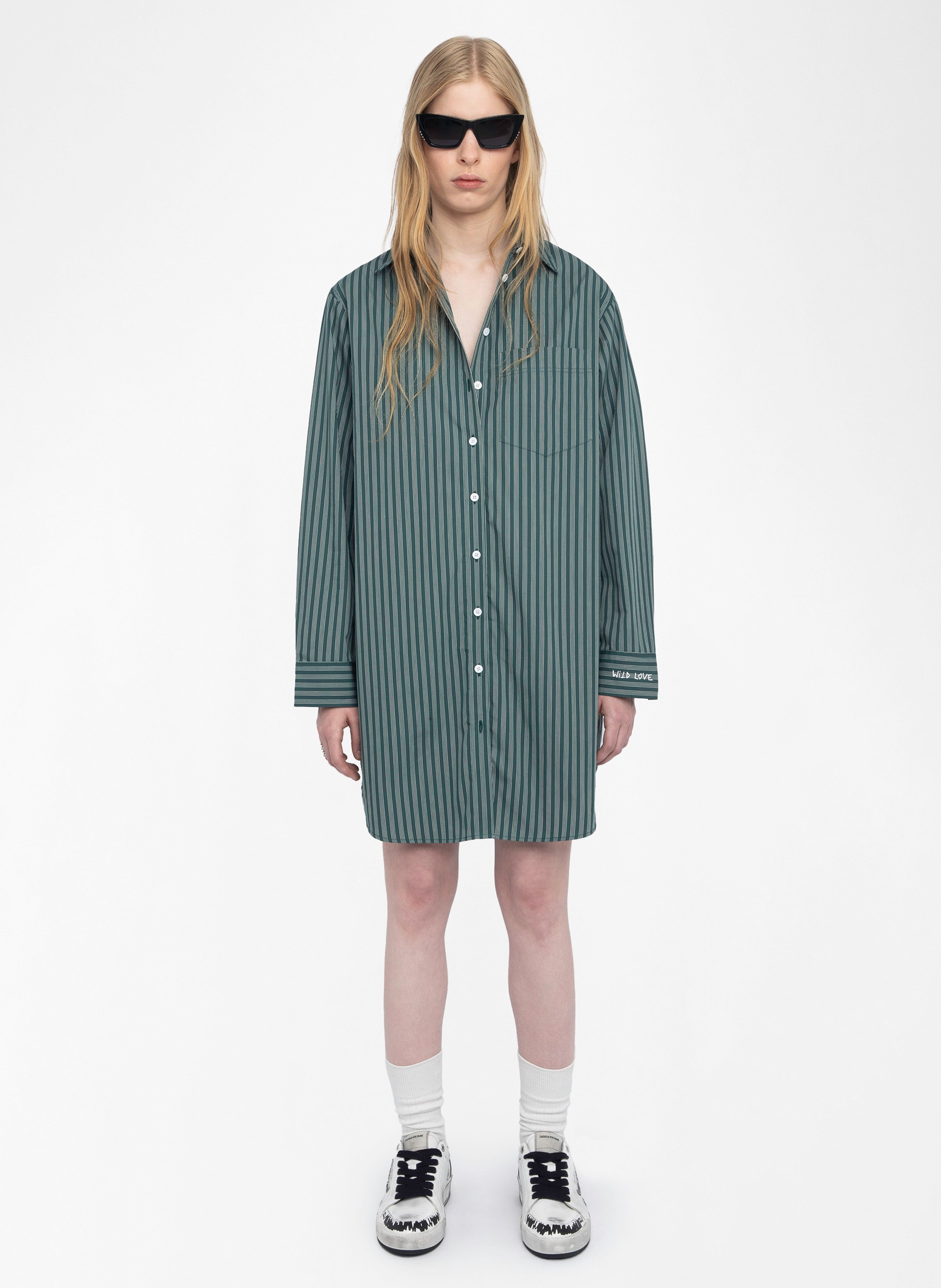 Robe chemise droite en coton rayé ZADIG&VOLTAIRE Vert