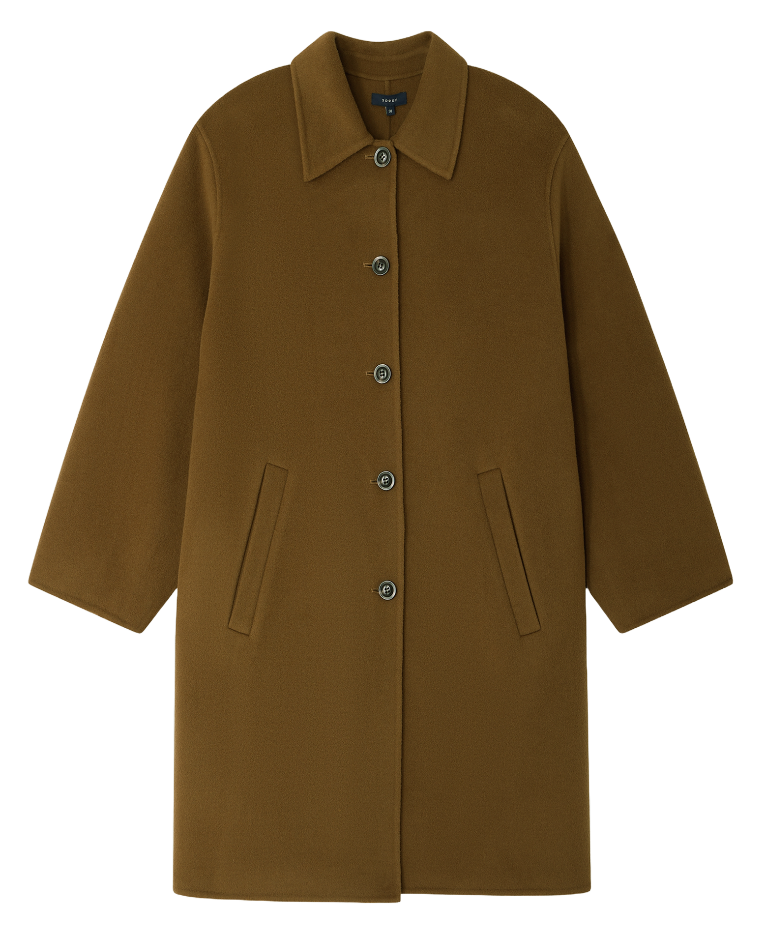 Manteau droit col classique en laine mélangée SOEUR Marron