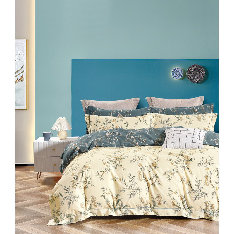 Parure de couette "imprimé double face" percale pur coton peigné 80 fils/cm²  pour lit 160 à 180 king size COTON PUR Rouge