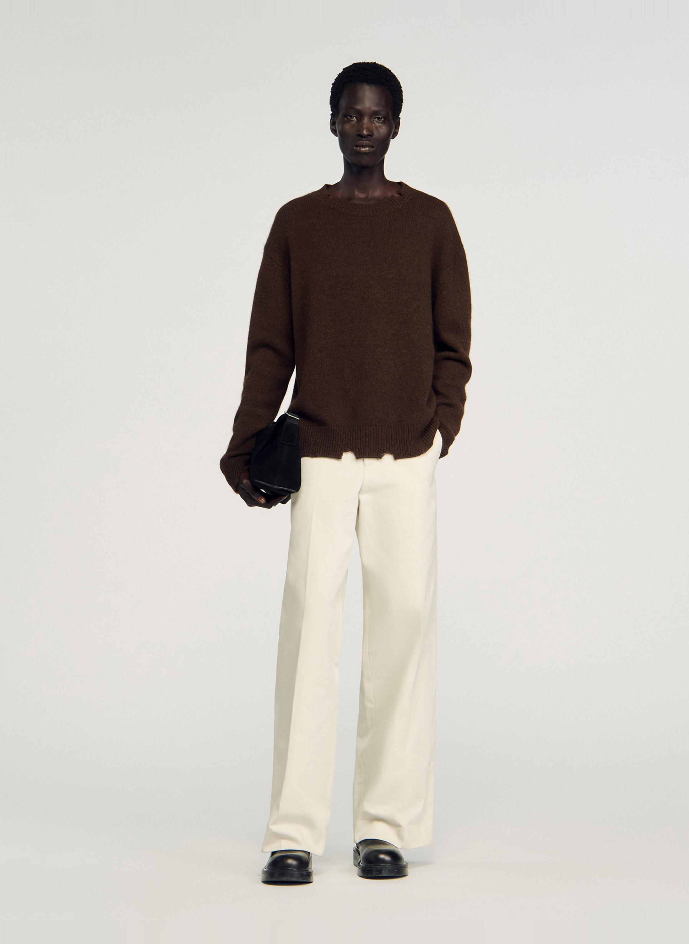 Pull col rond en laine mélangée SANDRO Marron