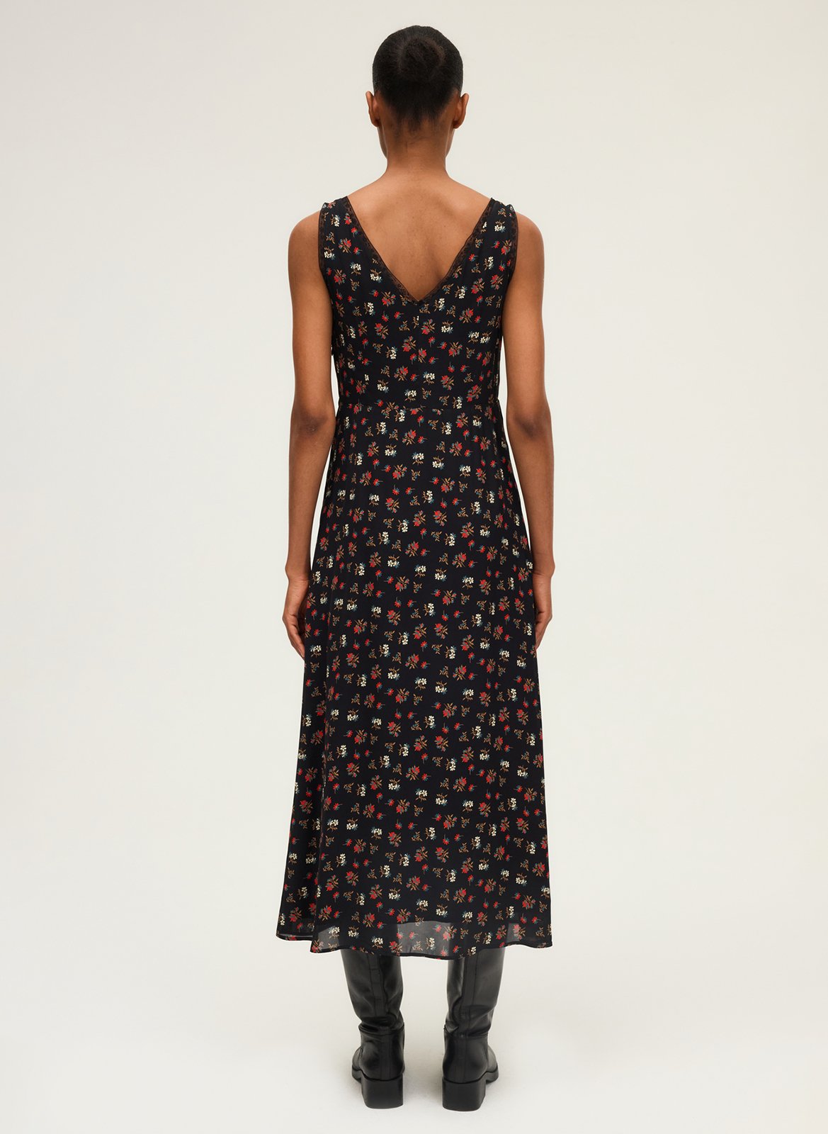 V-neck long printed dress PABLO Black