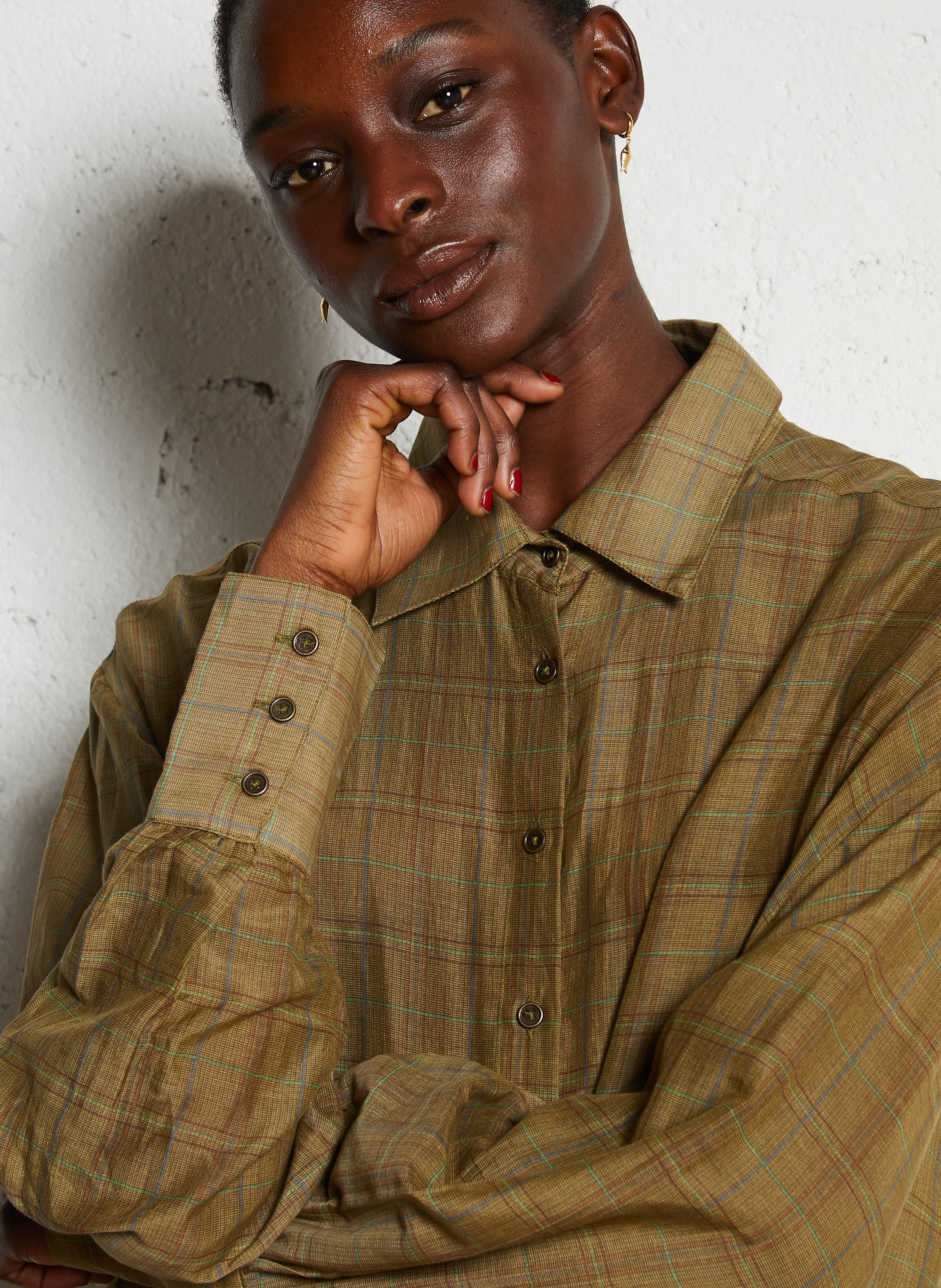 Chemise oversize en coton et soie MES DEMOISELLES Kaki