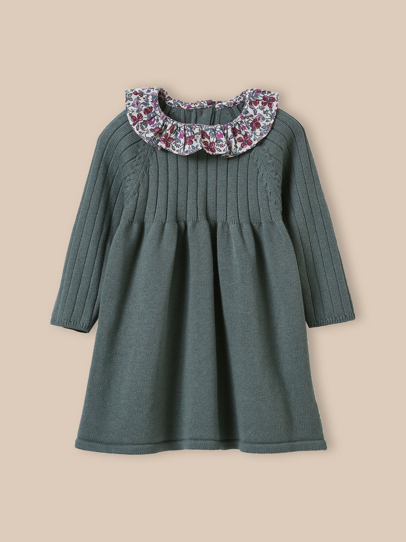 Knitted dress with Liberty fabric collar CYRILLUS Green