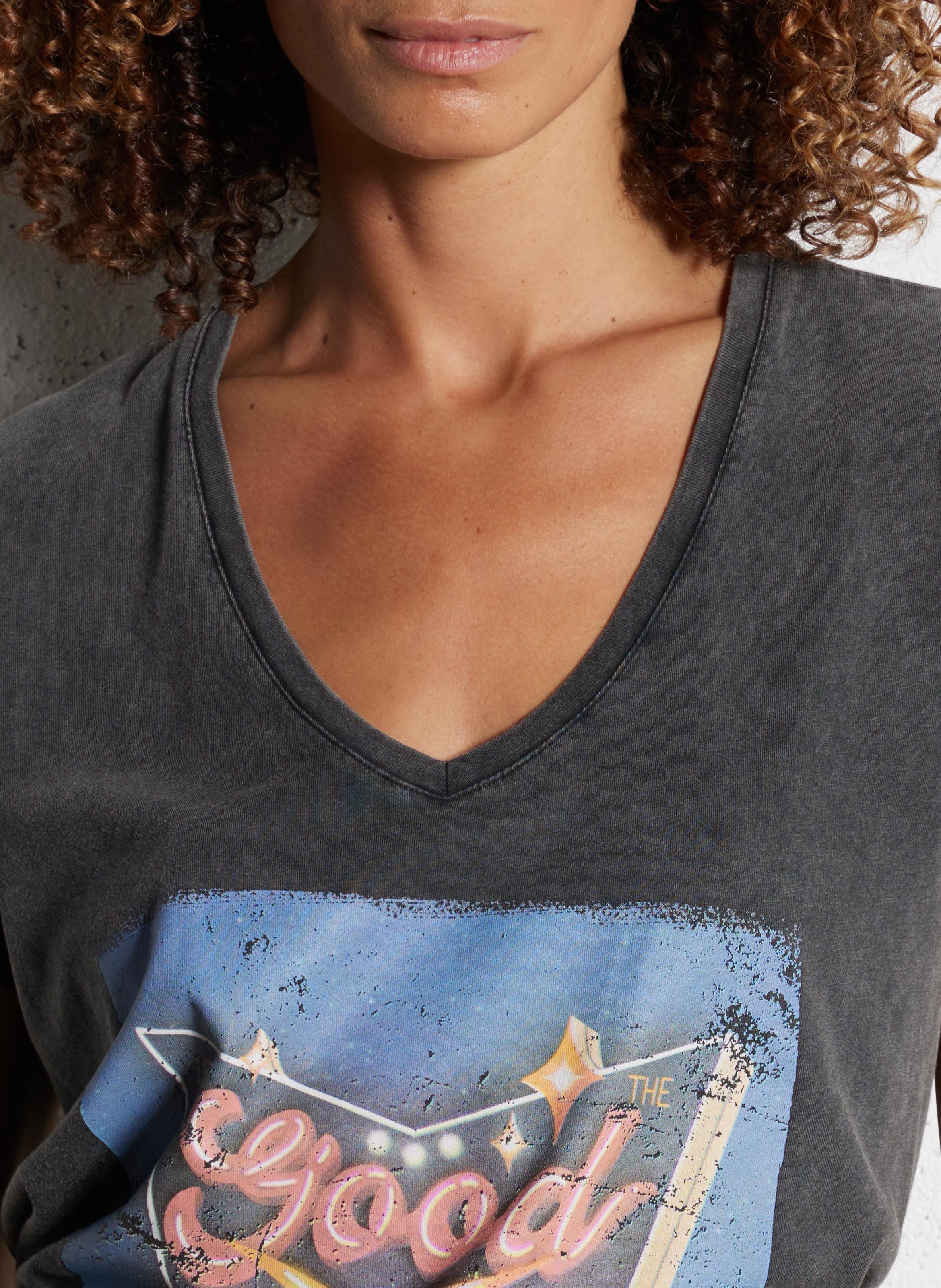 Tee-shirt col V en coton PLEASE Noir