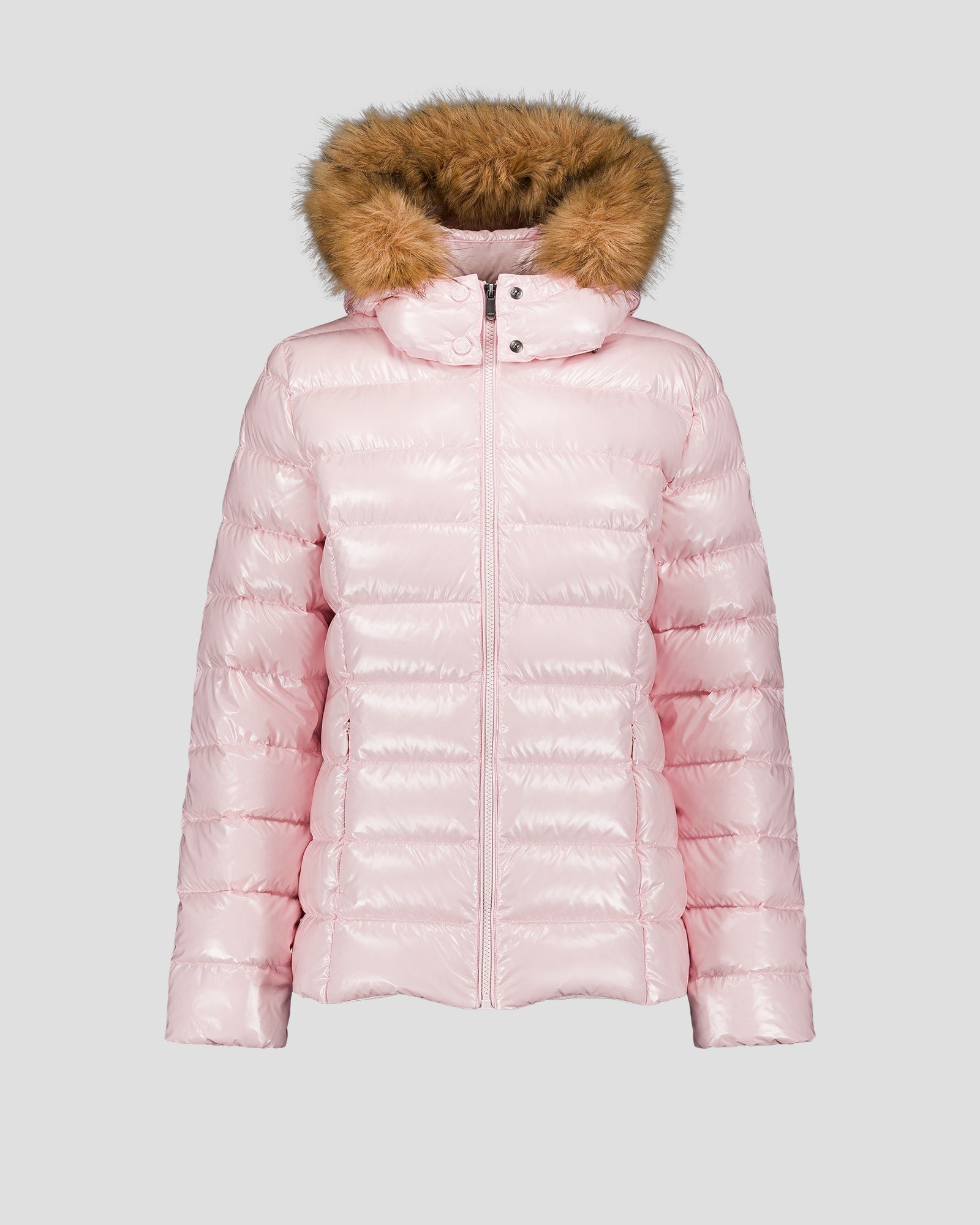 Luxury Petal Pink Lacquered Hooded Puffer Jacket JOTT Pink