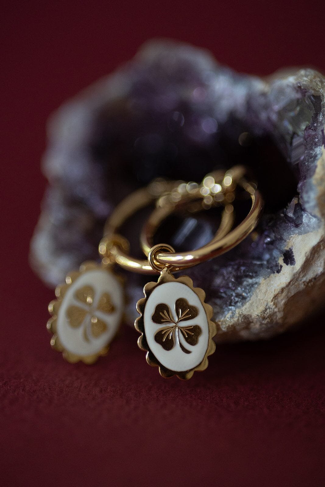 Mini gold-plated clover hoop earrings MONSIEUR SIMONE White