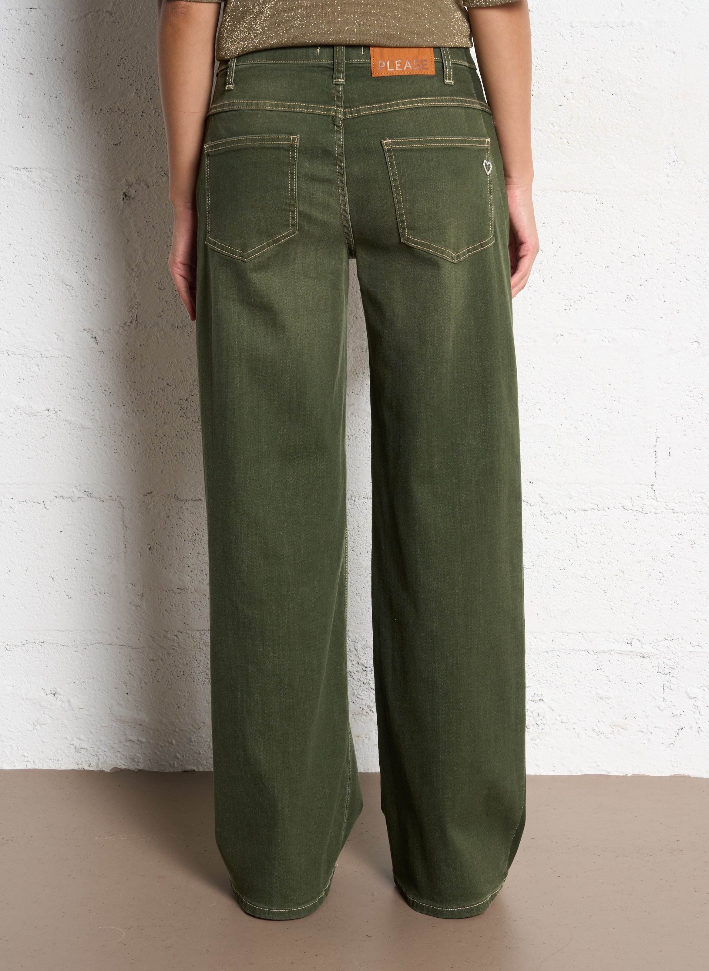 Pantalon large en denim PLEASE Vert