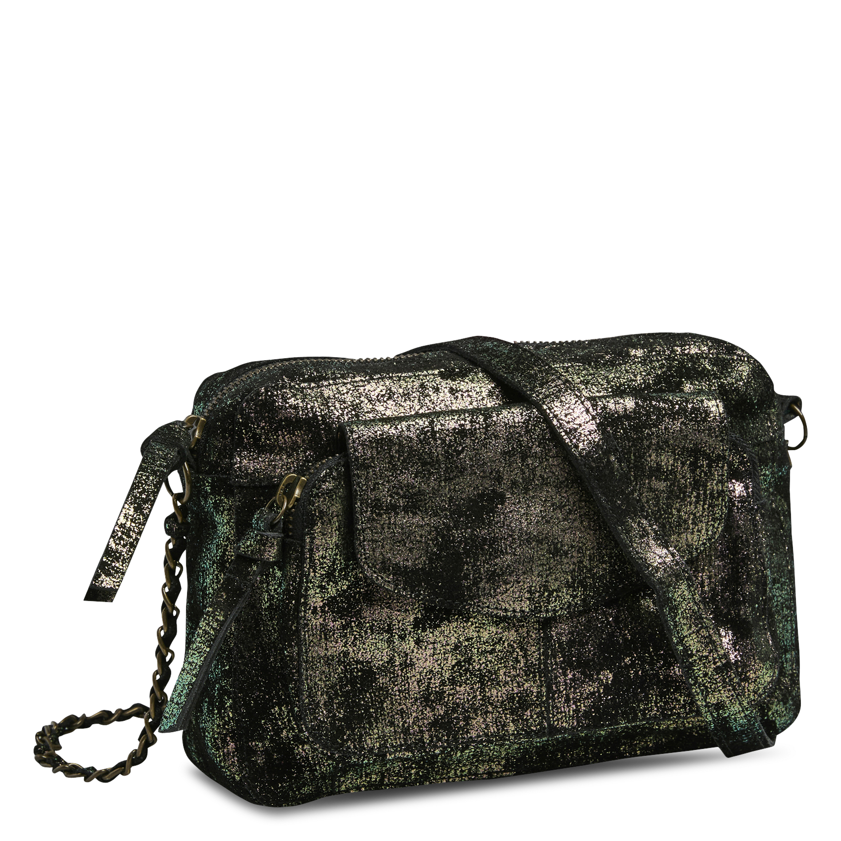 Metallic shoulder bag PIECES Black