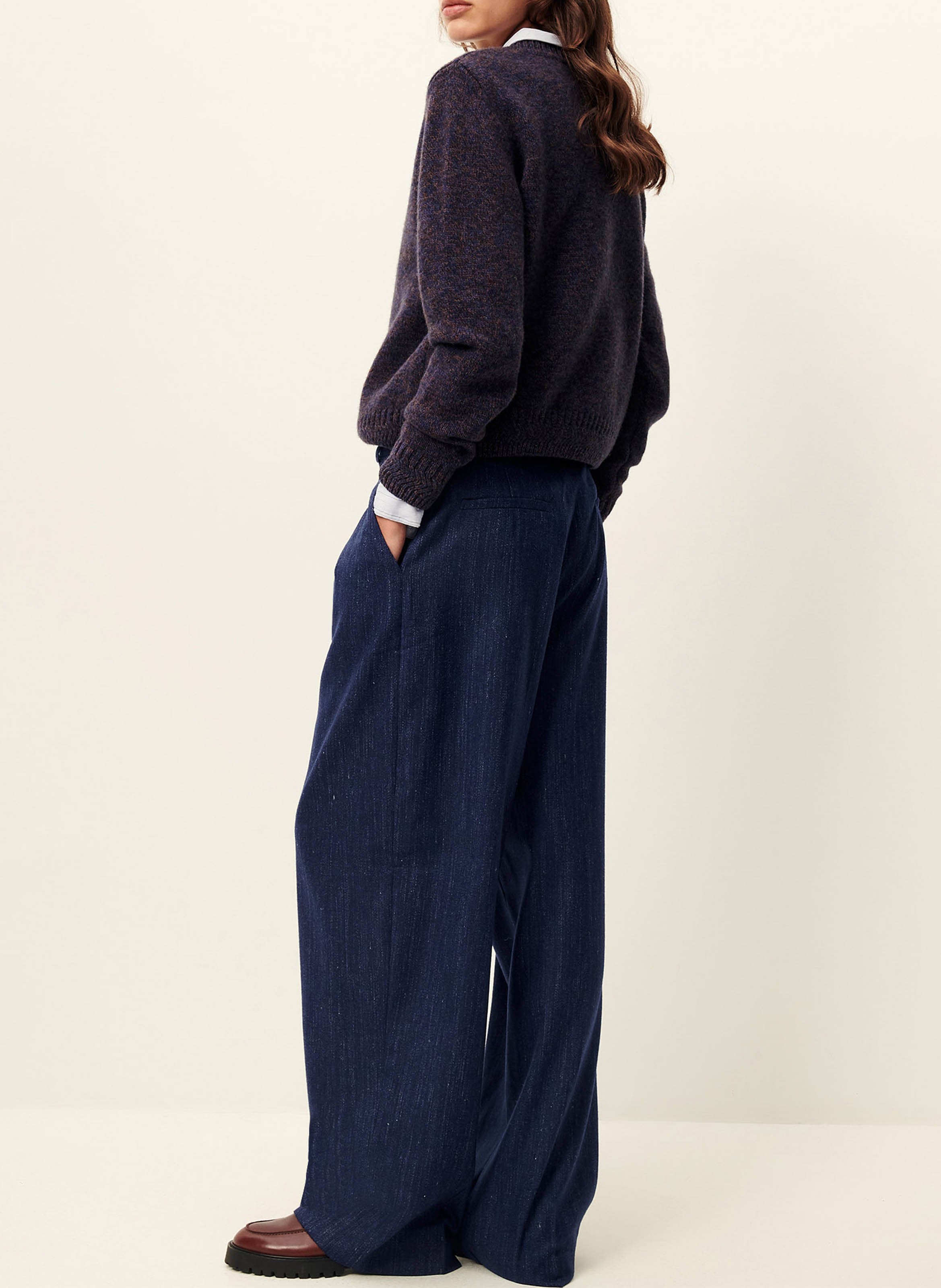 Pull droit col rond en laine mérinos SESSUN Bleu